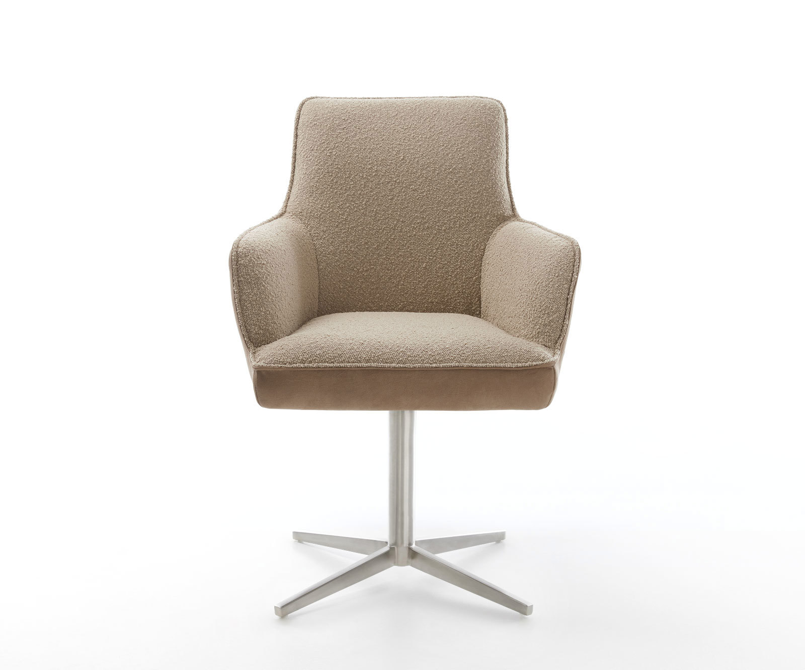 Étkezőszék Heira-Flex karfás vegyes anyagok sötét bézs rozsdamentes acél kereszt láb 360° forgatható zsákrugós - Image 2