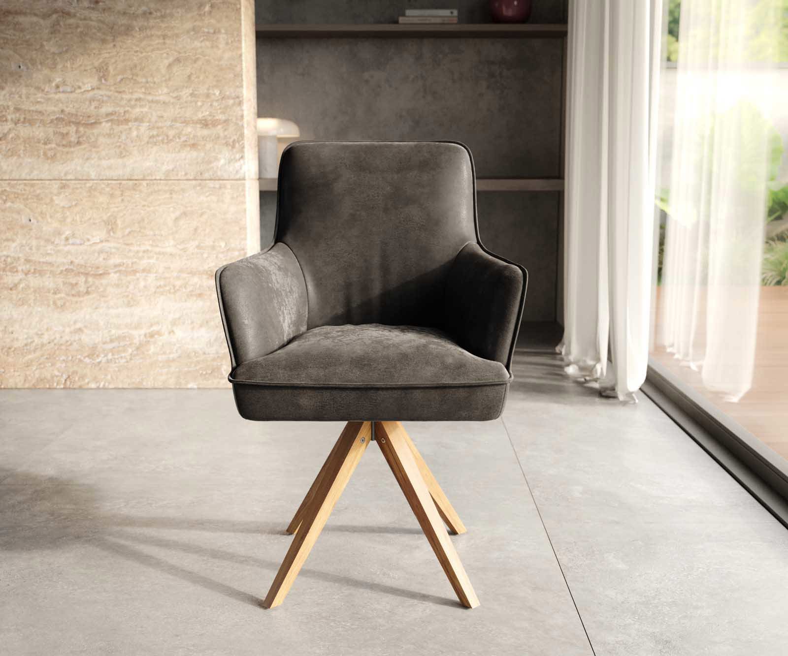 Étkezőszék Heira-Flex karfás mikroszálas antracit vintage fa láb szögletes természetes 180° forgatható zsákrugós - Image 2