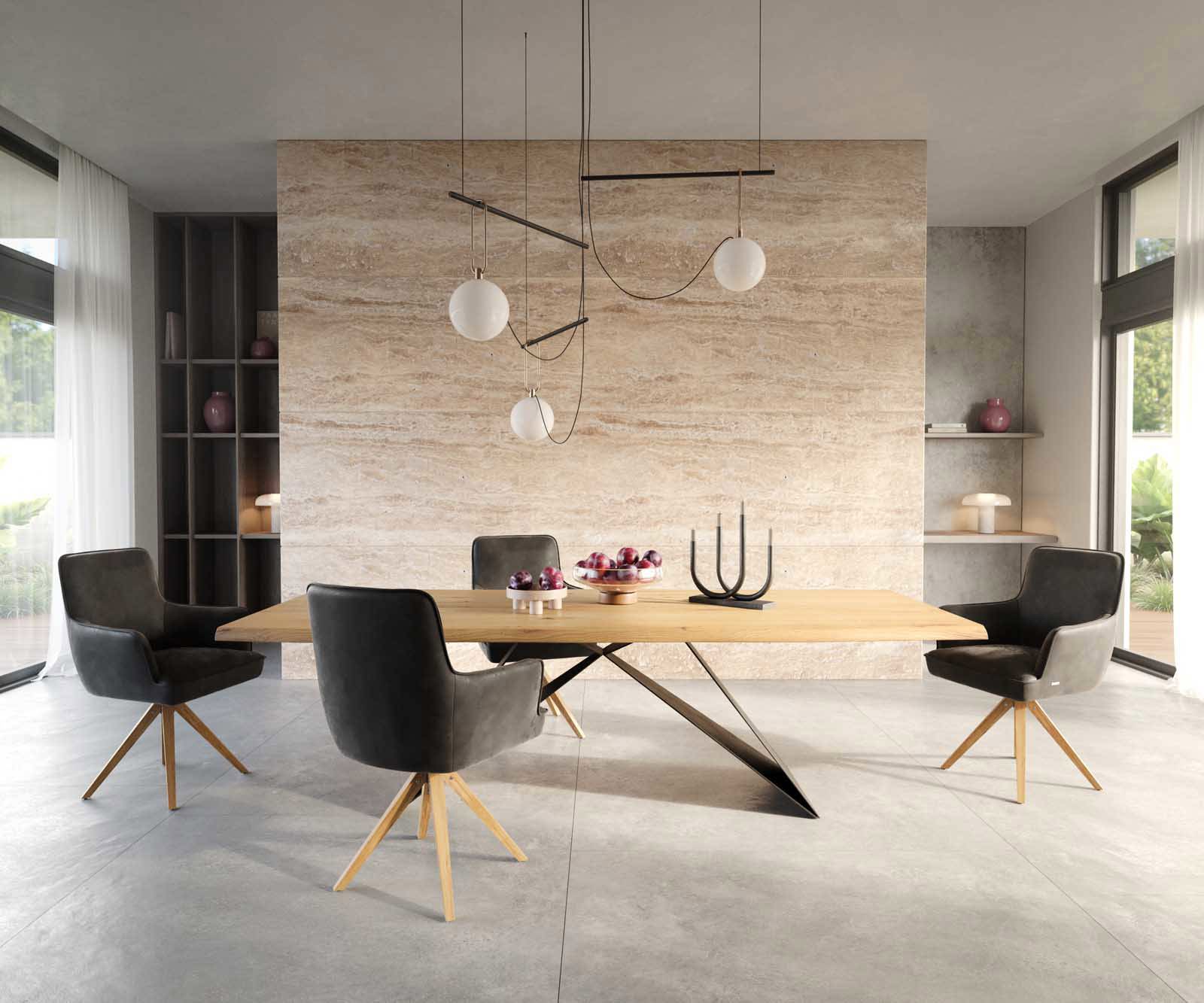 Étkezőszék Heira-Flex karfás mikroszálas antracit vintage fa láb szögletes természetes 180° forgatható zsákrugós - Image 5