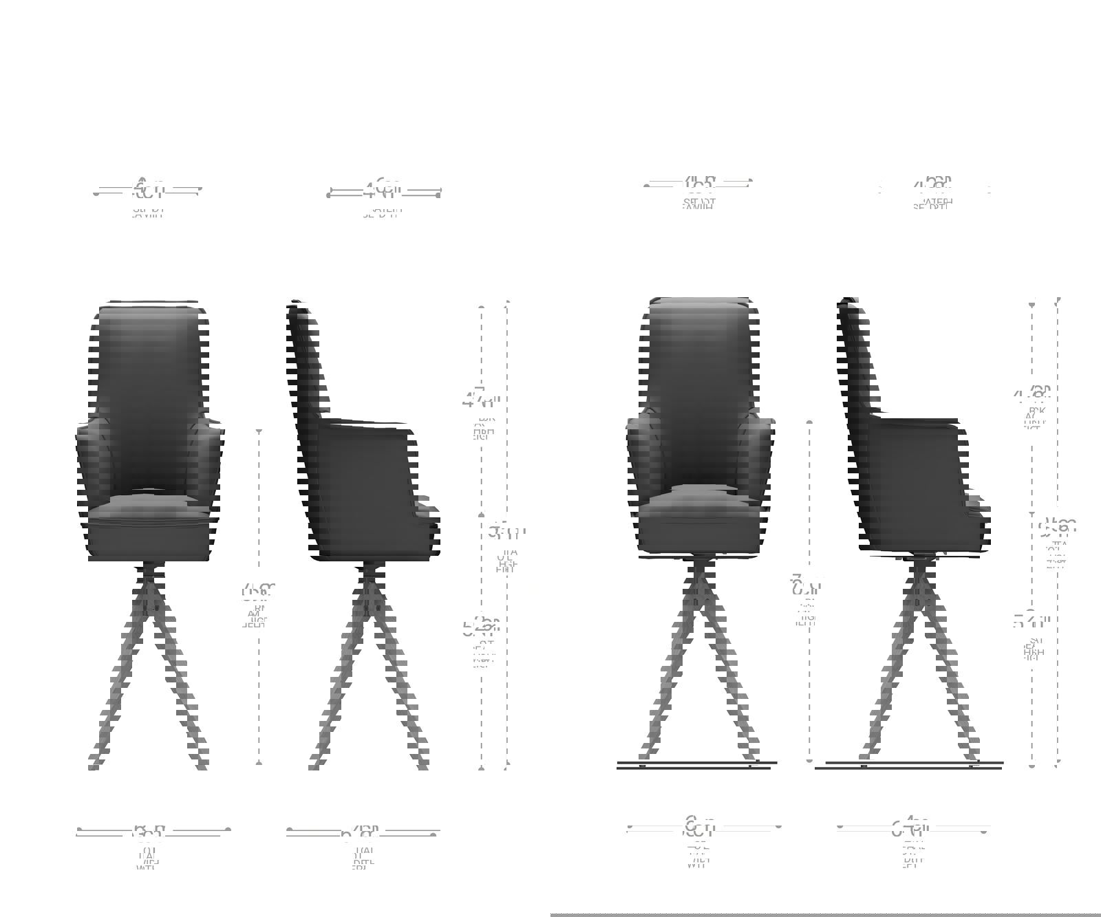 Étkezőszék Heira-Flex karfás mikroszálas antracit vintage fa láb szögletes természetes 180° forgatható zsákrugós - Image 6