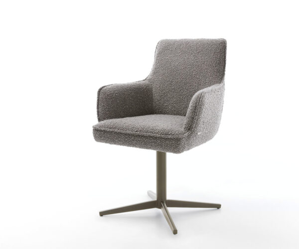 Étkezőszék Heira-Flex karfás bouclé ezüstszürke lábkereszt titán effekt felület 360° forgatható zsákrugós