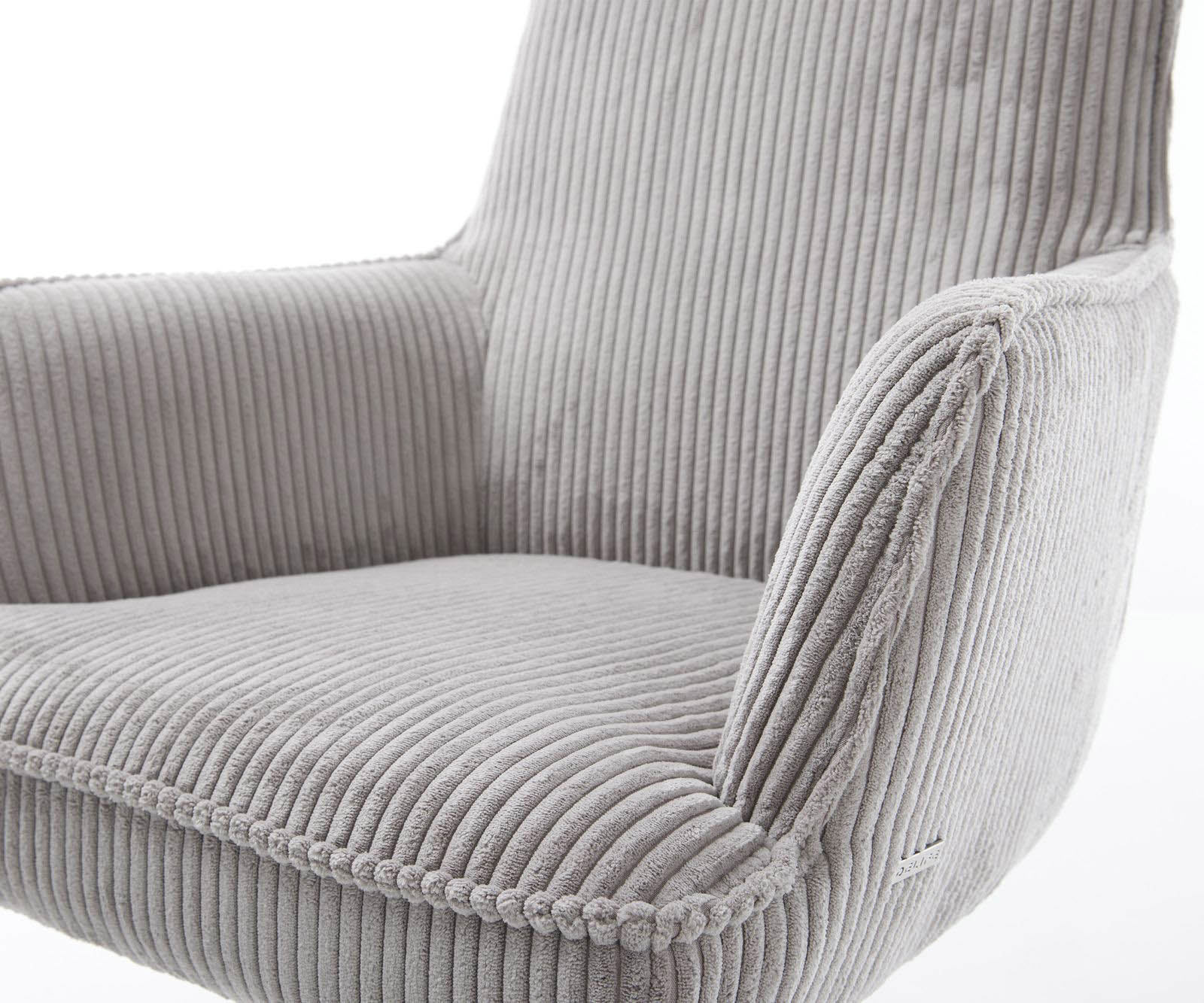 Étkezőszék Heira-Flex karfás kordbársony ezüstszürke kereszt láb széles titán effekt felület 360° forgatható zsákrugós - Image 4