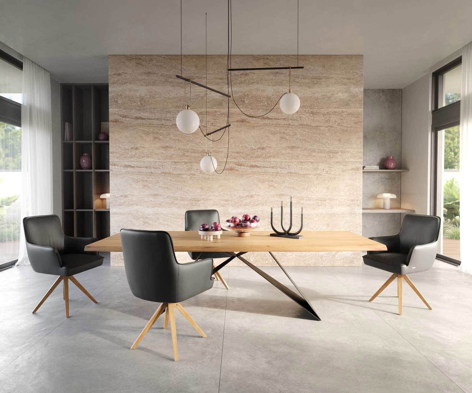 Étkezőszék Heira-Flex karfás valódi bőr fekete fa láb szögletes természetes 180° forgatható zsákrugós - Image 5