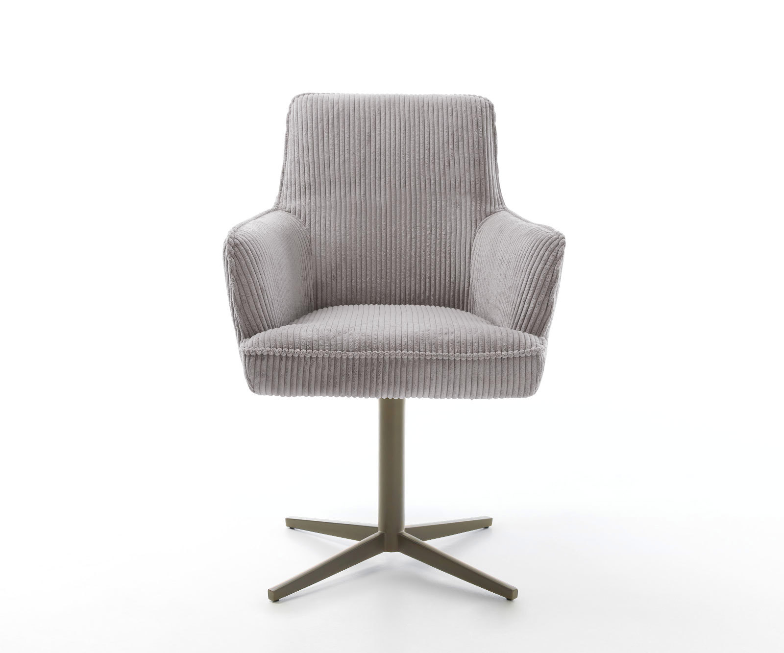 Étkezőszék Heira-Flex karfás kordbársony ezüstszürke lábkereszt titán effekt felület 360° forgatható zsákrugós matrac - Image 2