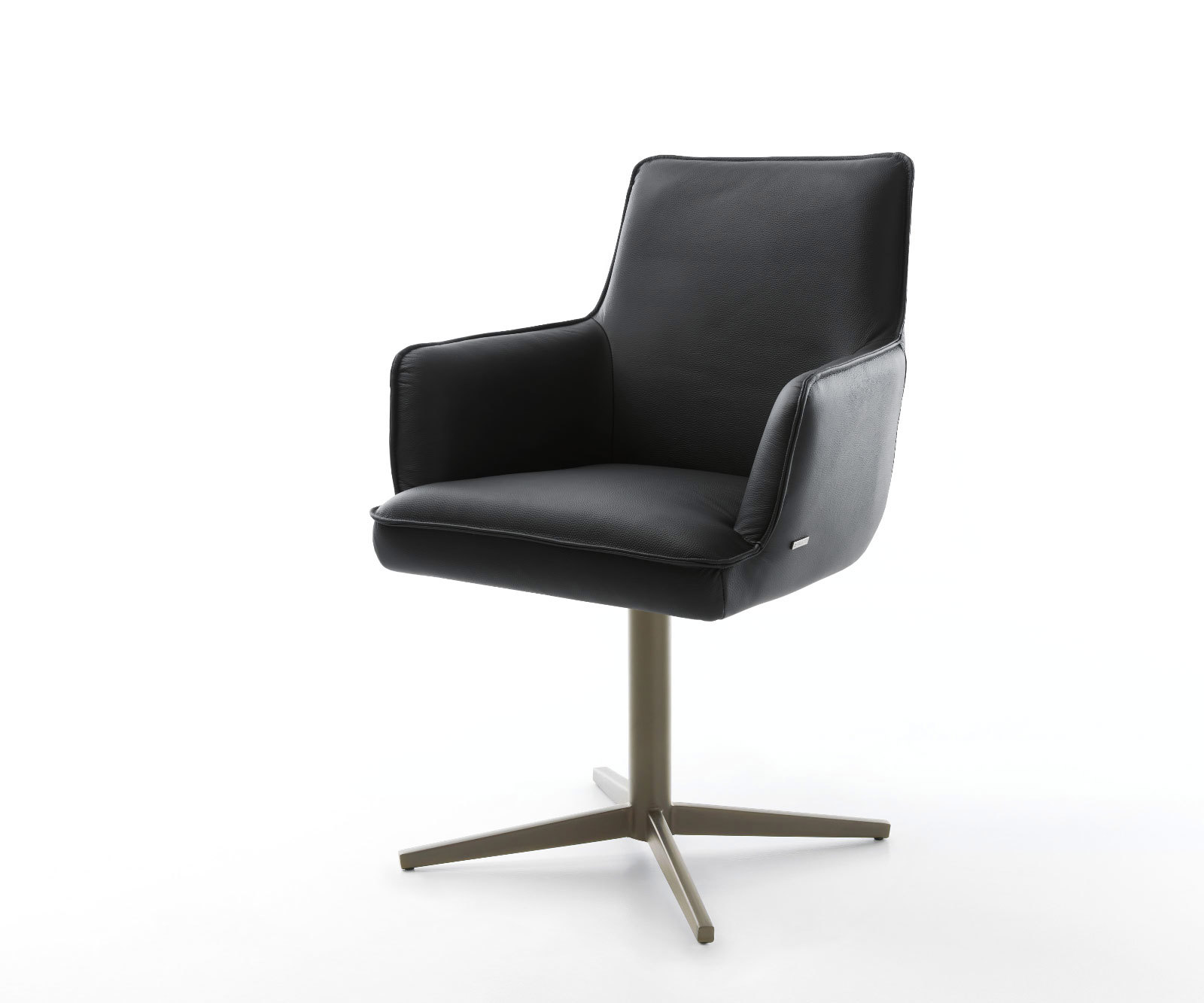 Étkezőszék Heira-Flex valódi bőr fekete karfás lábkereszt titán effekt felület 360° forgatható zsákrugós