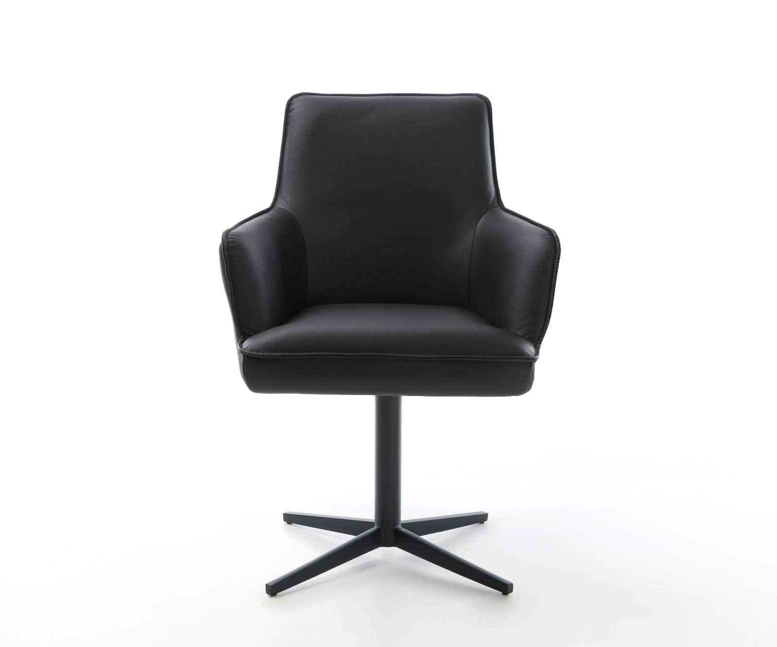 Étkezőszék Heira-Flex karfás valódi bőr fekete fekete láb 360° forgatható zsákrugós - Image 2