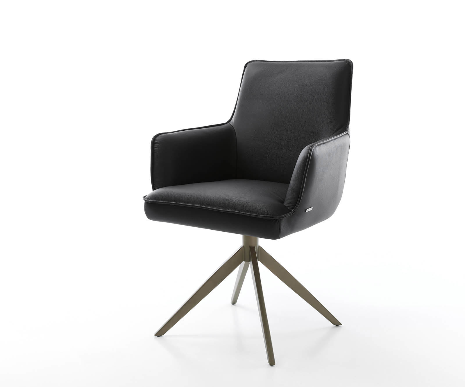 Étkezőszék Heira-Flex karfás valódi bőr fekete kereszt láb széles titán effekt felület 360° forgatható zsákrugós