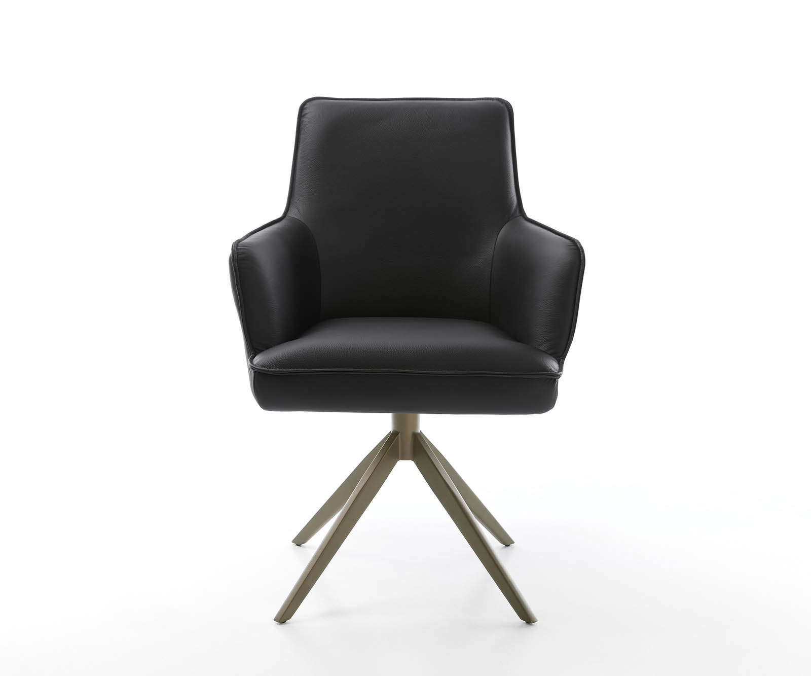 Étkezőszék Heira-Flex karfás valódi bőr fekete kereszt láb széles titán effekt felület 360° forgatható zsákrugós - Image 2