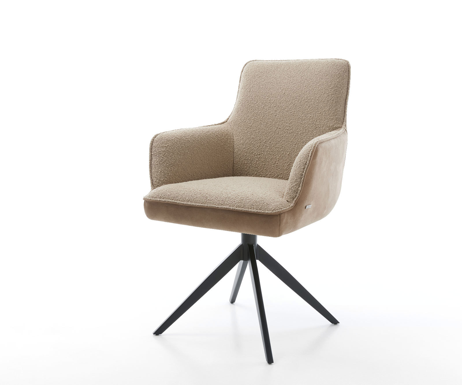 Étkezőszék Heira-Flex karfás vegyes anyagok sötét bézs kereszt láb széles fekete 360° forgatható zsákrugós