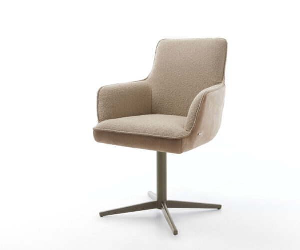 Étkezőszék Heira-Flex karfás vegyes anyagok sötét bézs "X" alakú láb titán hatású 360°-ban forgatható zsákrugós matraccal