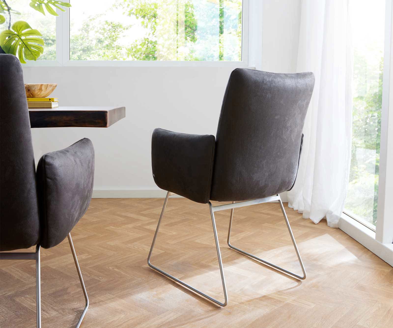 Étkezőszék Jova-Flex karfás mikroszálas antracit vintage vékony lábazat rozsdamentes acél zsákrugós - Image 5