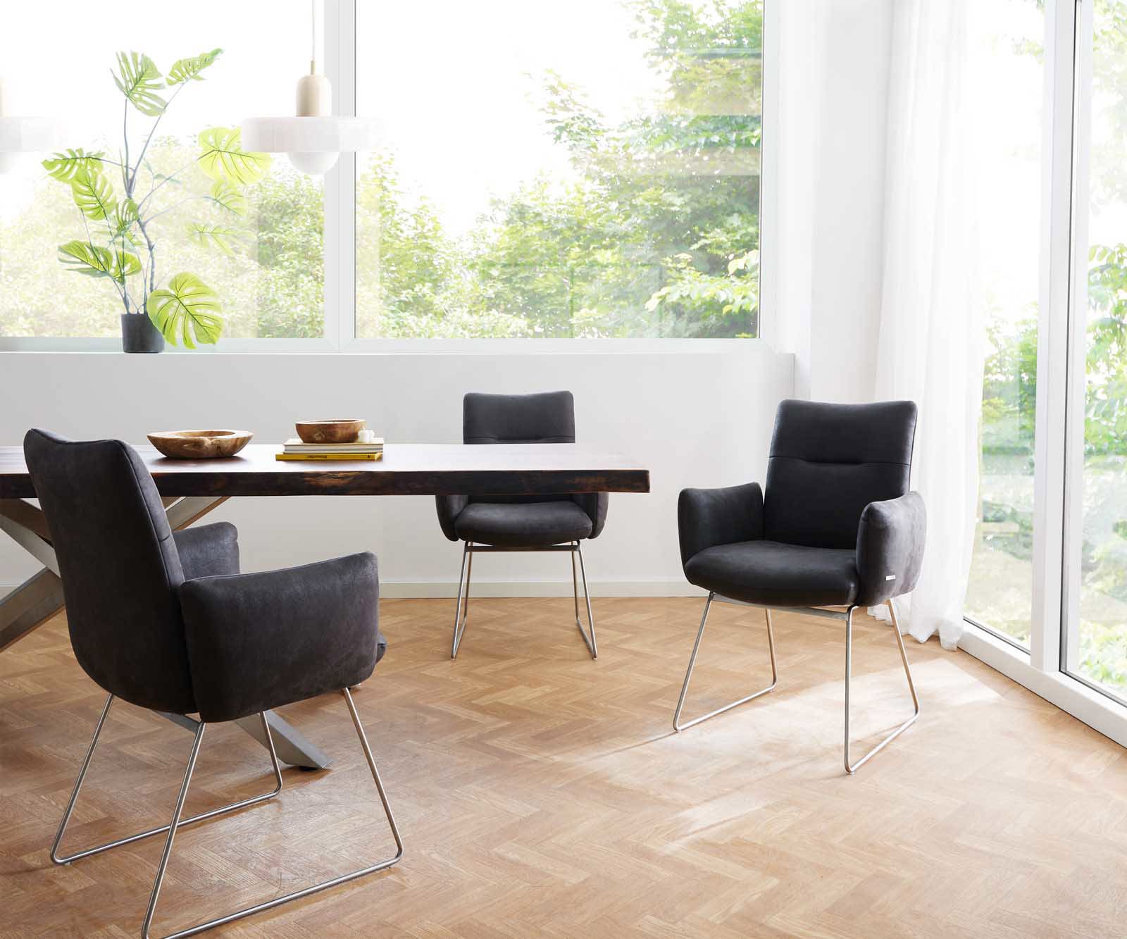 Étkezőszék Jova-Flex karfás mikroszálas antracit vintage vékony lábazat rozsdamentes acél zsákrugós - Image 6