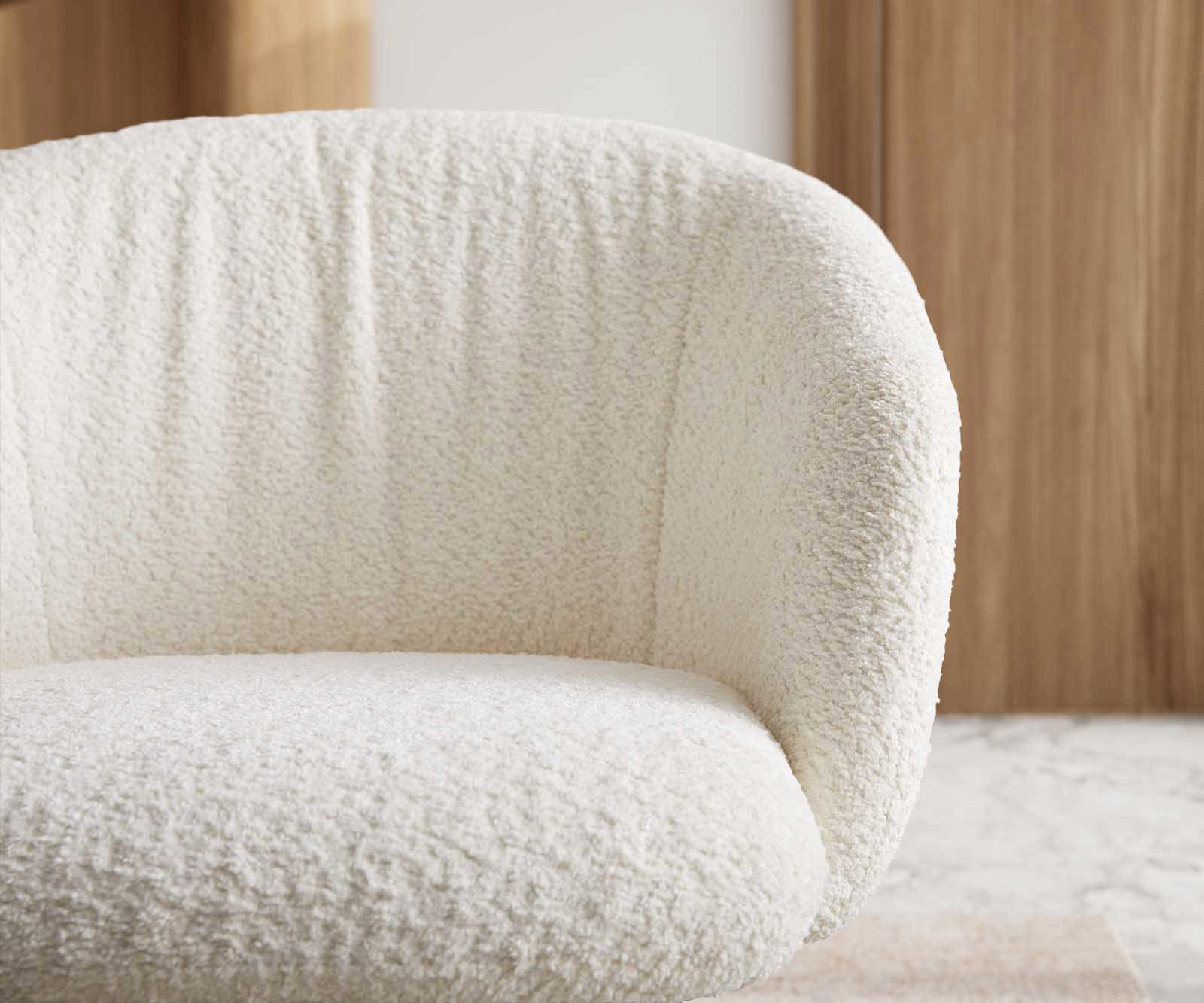 Étkezőszék Caja-Flex karfás bouclé fehér kereszt láb széles fekete 360° forgatható zsákrugós - Image 4