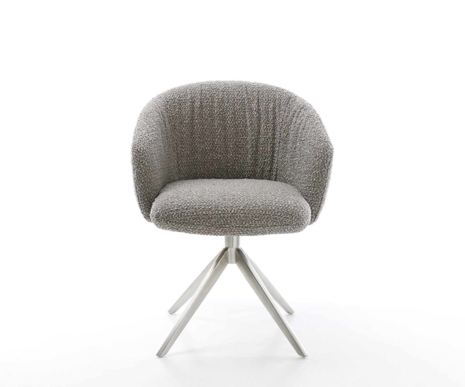 Étkezőszék Caja-Flex karfás bouclé ezüstszürke kereszt láb széles rozsdamentes acél 360° forgatható zsákrugós - Image 2