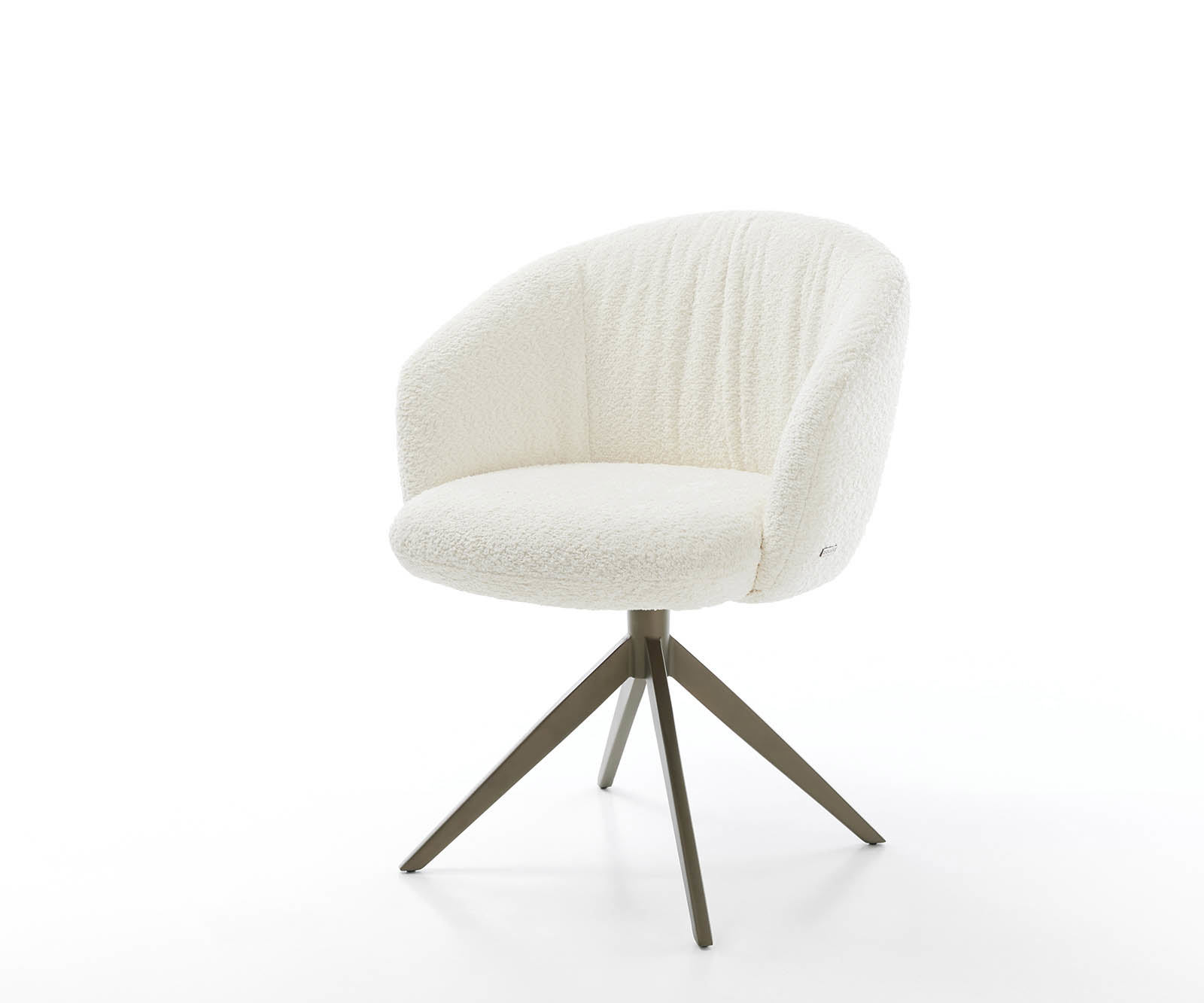 Étkezőszék Caja-Flex karfás bouclé fehér kereszt láb széles titán effekt felület 360° forgatható zsákrugós