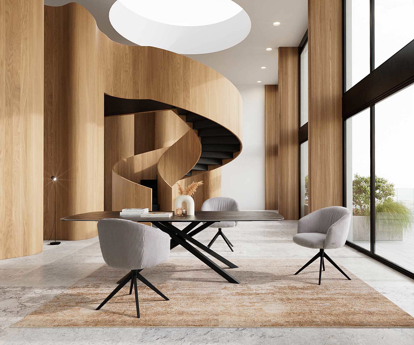 Étkezőszék Caja-Flex karfás kordbársony ezüstszürke kereszt láb széles fekete 360° forgatható zsákrugós - Image 6