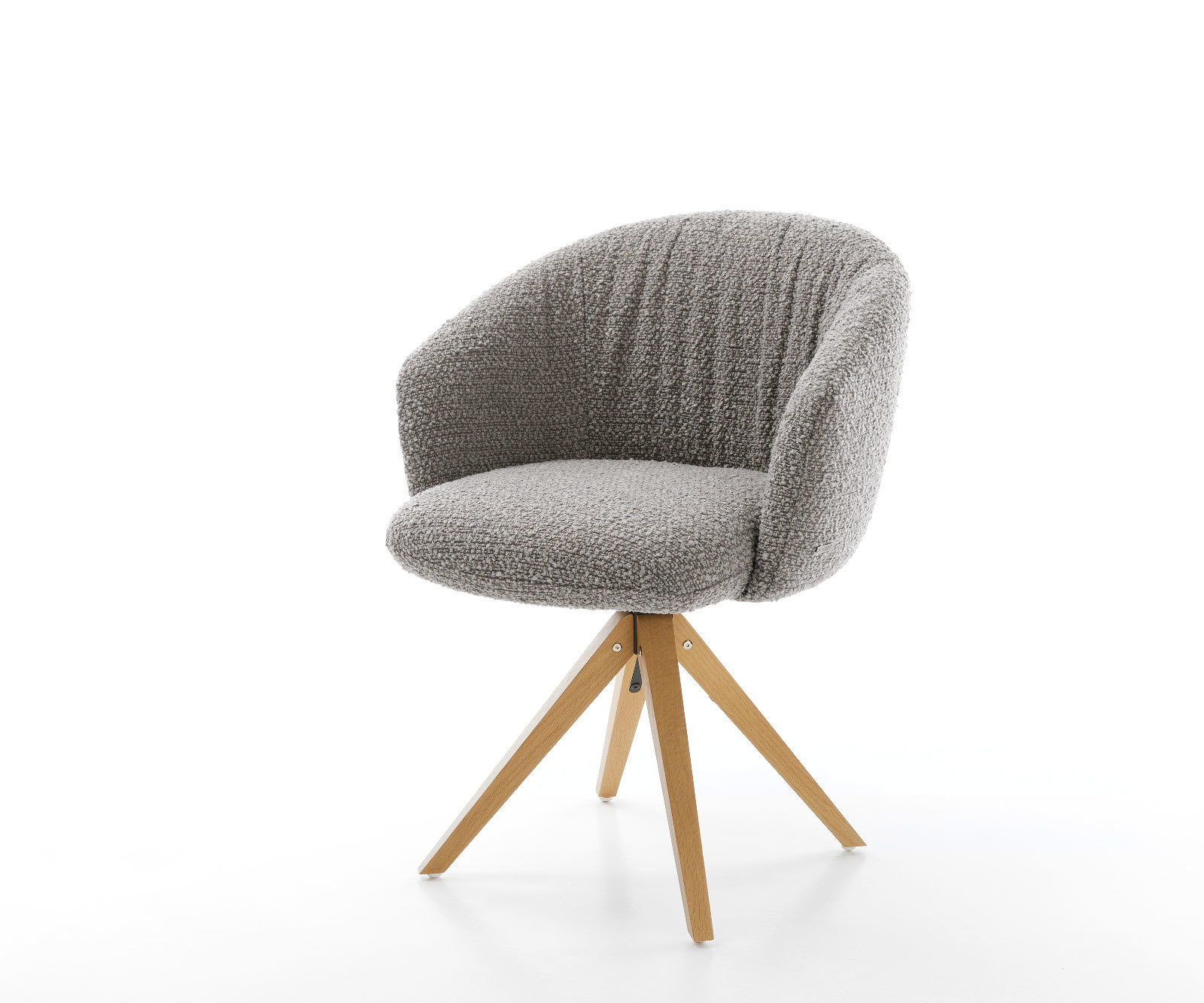 Étkezőszék Caja-Flex karfás bouclé ezüstszürke fa láb szögletes természetes 180° forgatható zsákrugós