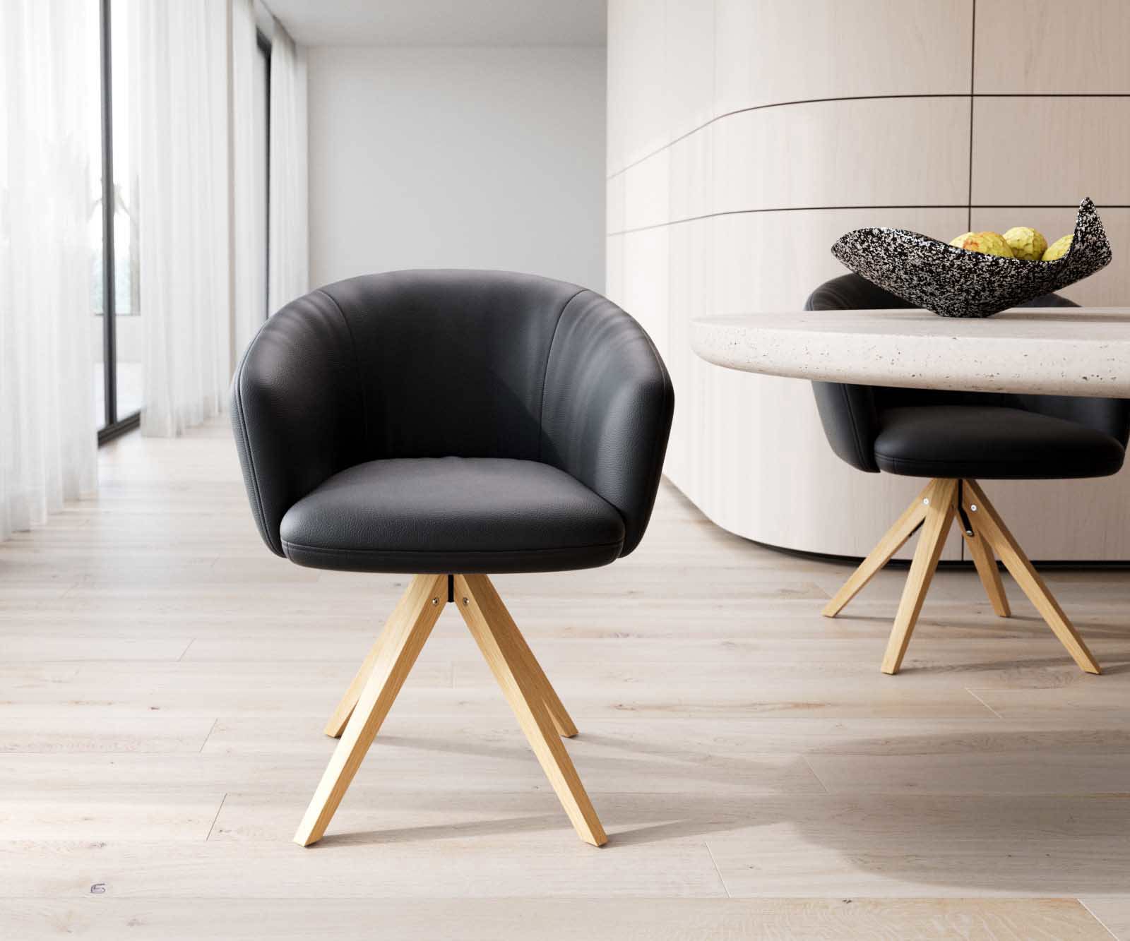 Étkezőszék Caja-Flex karfás valódi bőr fekete fa láb szögletes természetes 180° forgatható zsákrugós - Image 2