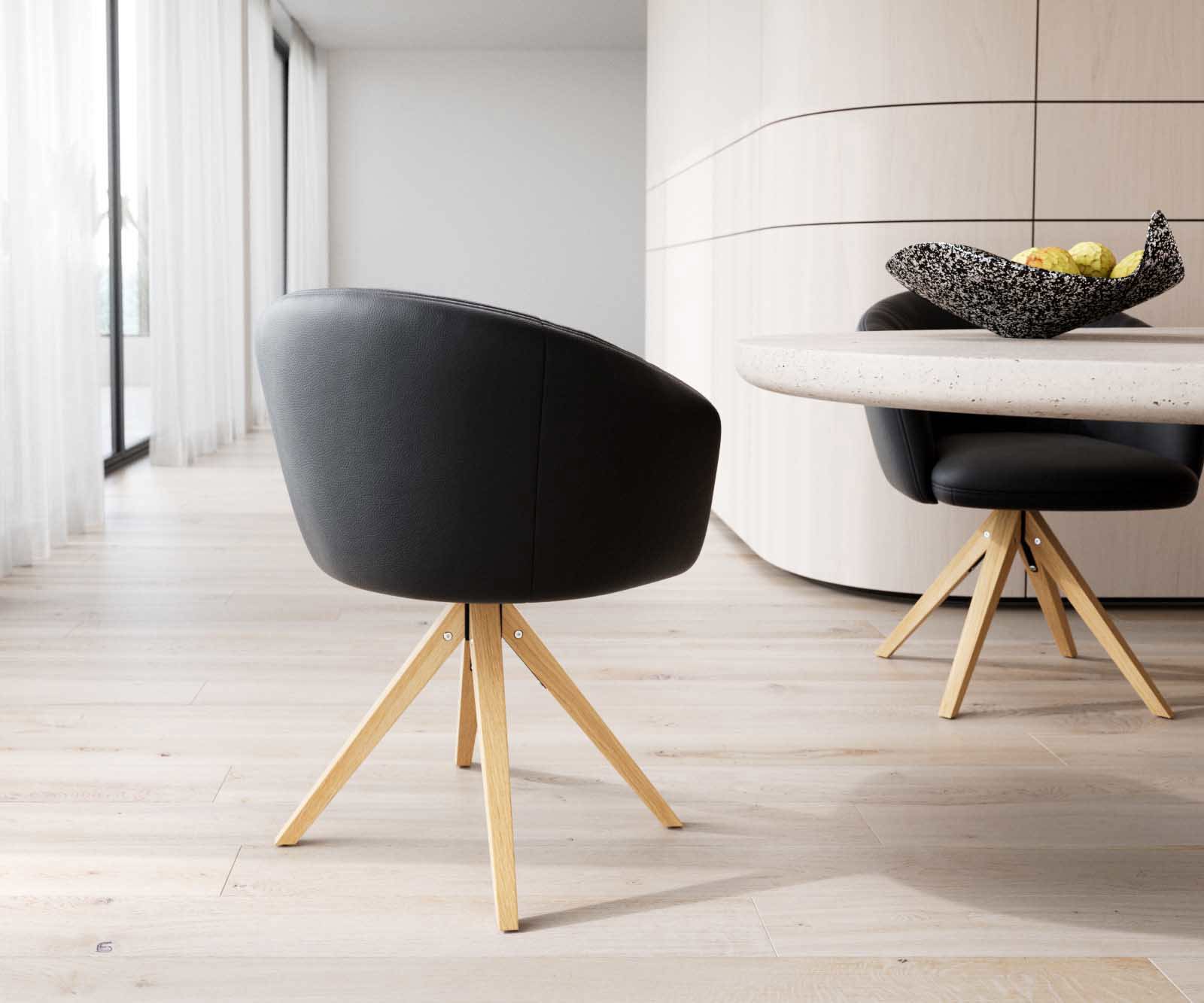 Étkezőszék Caja-Flex karfás valódi bőr fekete fa láb szögletes természetes 180° forgatható zsákrugós - Image 5