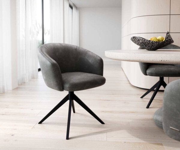 Étkezőszék Caja-Flex karfás mikroszálas antracit vintage kereszt láb széles fekete 360° forgatható zsákrugós