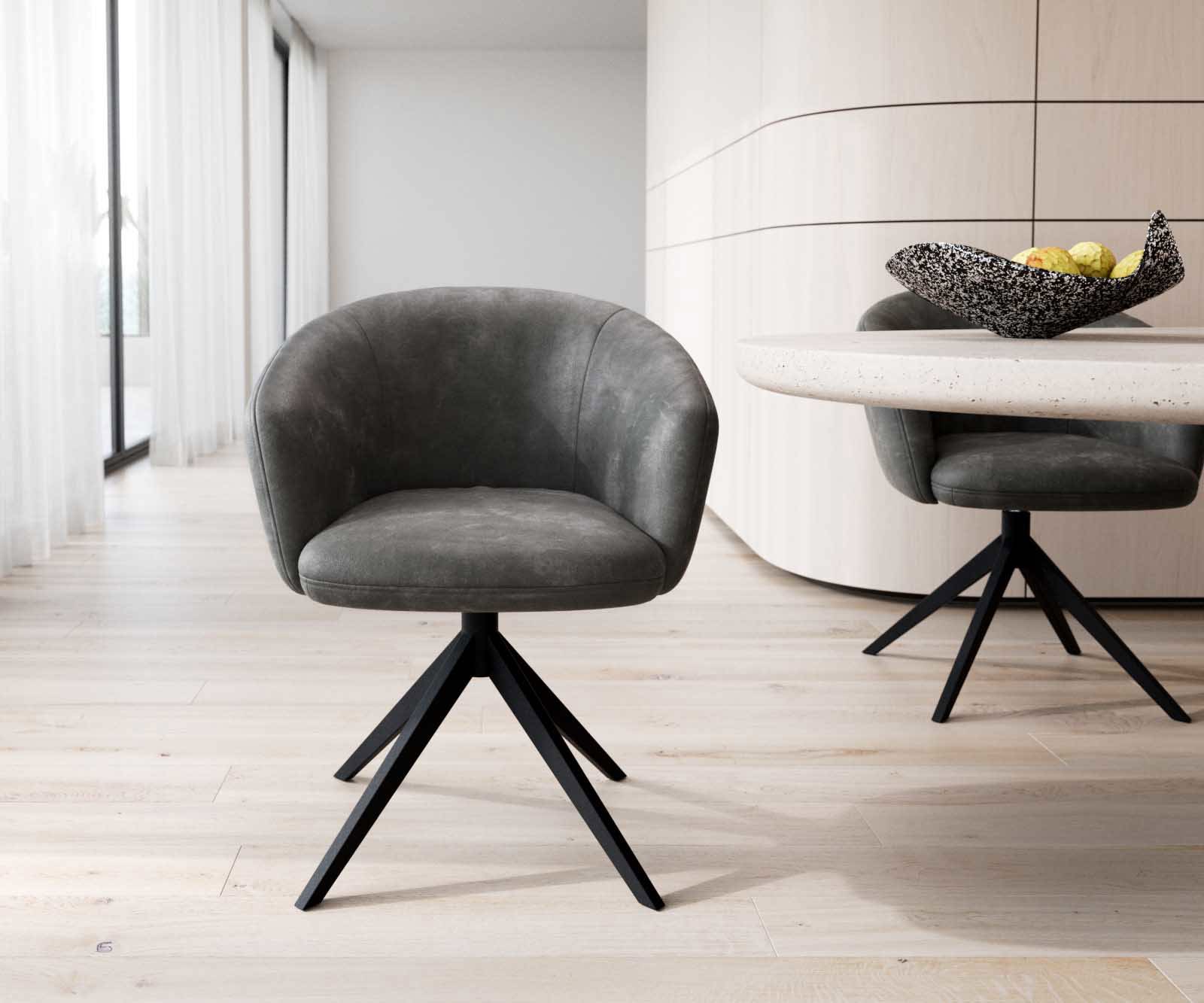 Étkezőszék Caja-Flex karfás mikroszálas antracit vintage kereszt láb széles fekete 360° forgatható zsákrugós - Image 2