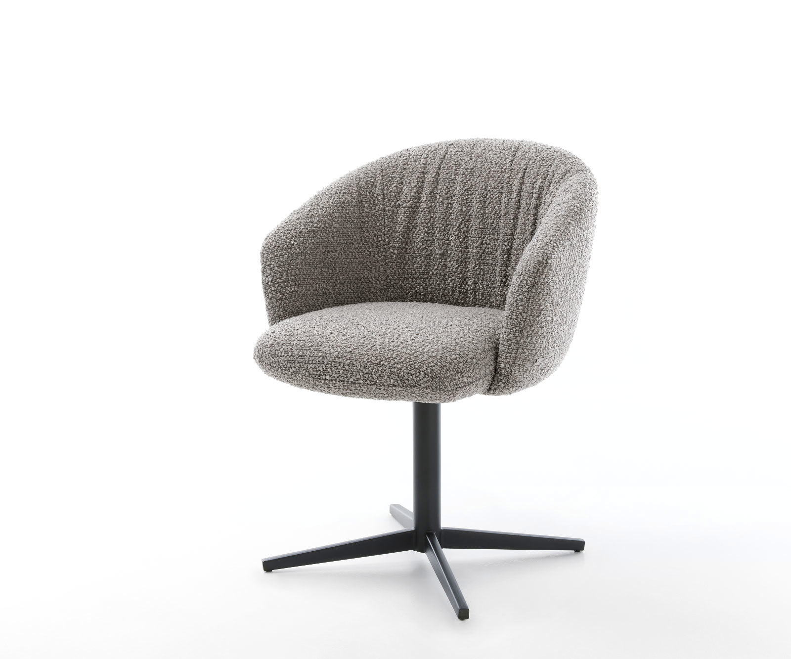 Étkezőszék Caja-Flex karfás bouclé ezüstszürke fekete láb 360° forgatható zsákrugós