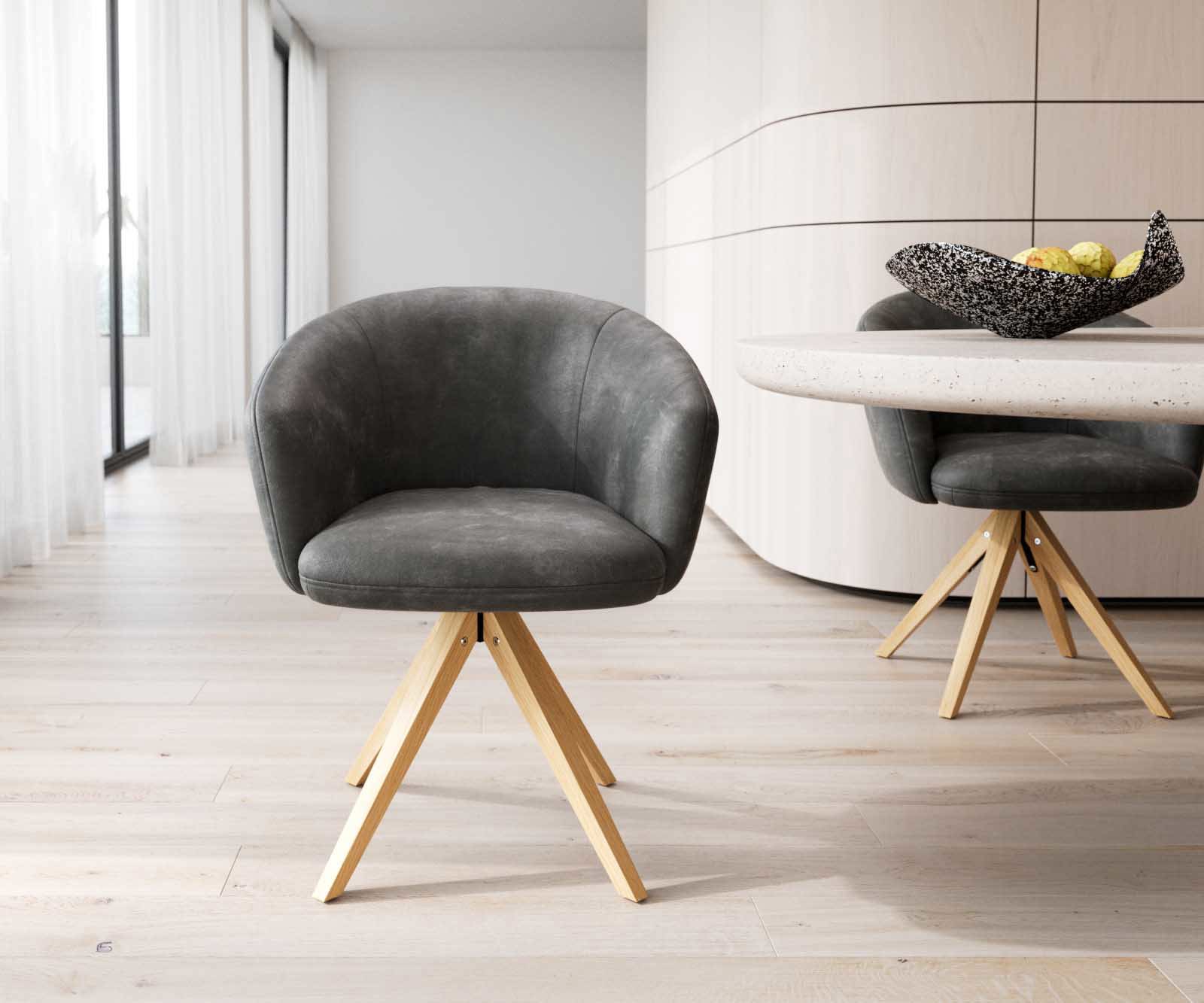 Étkezőszék Caja-Flex karfás mikroszálas antracit vintage fa láb szögletes természetes 180° forgatható zsákrugós - Image 2