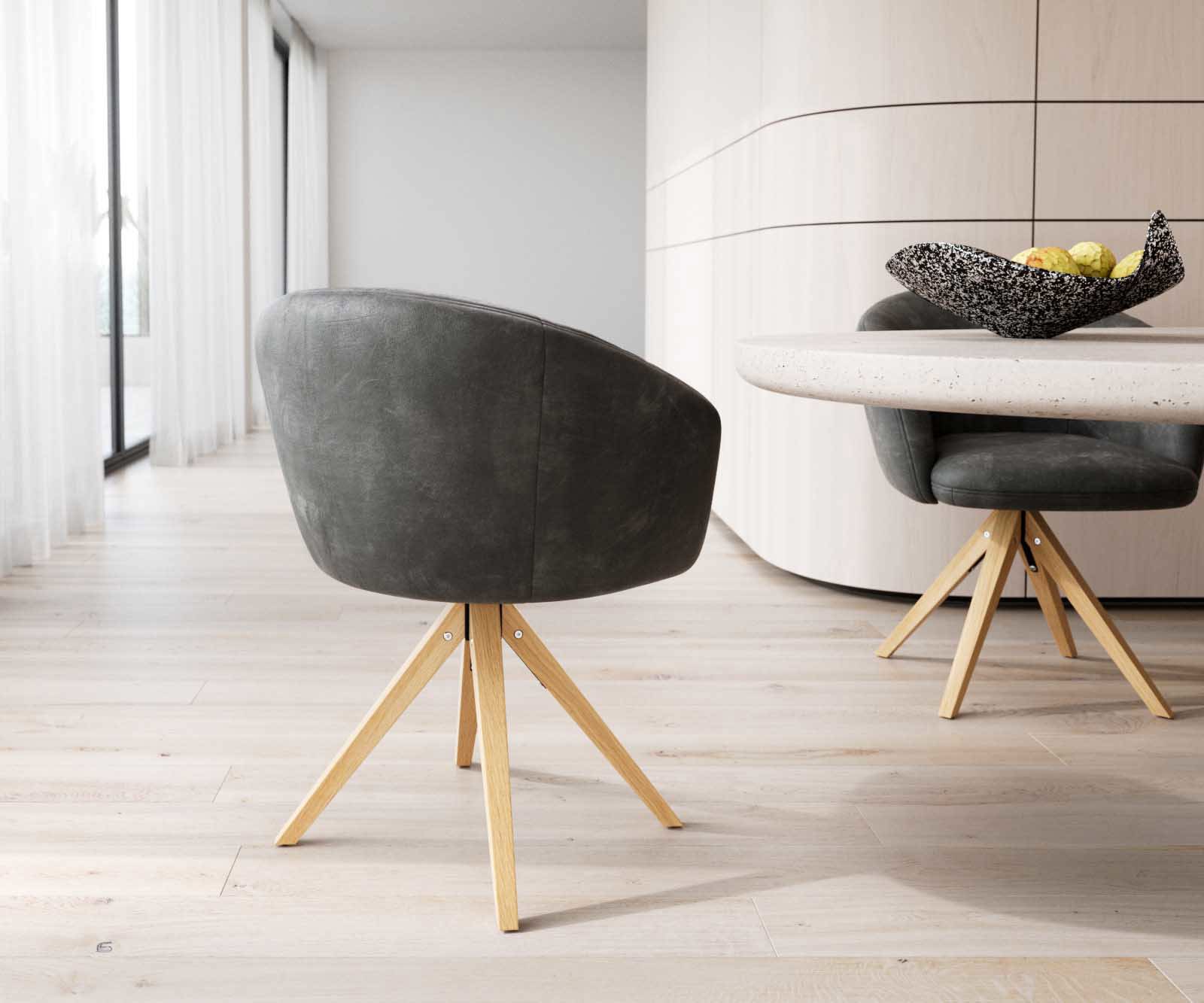 Étkezőszék Caja-Flex karfás mikroszálas antracit vintage fa láb szögletes természetes 180° forgatható zsákrugós - Image 5