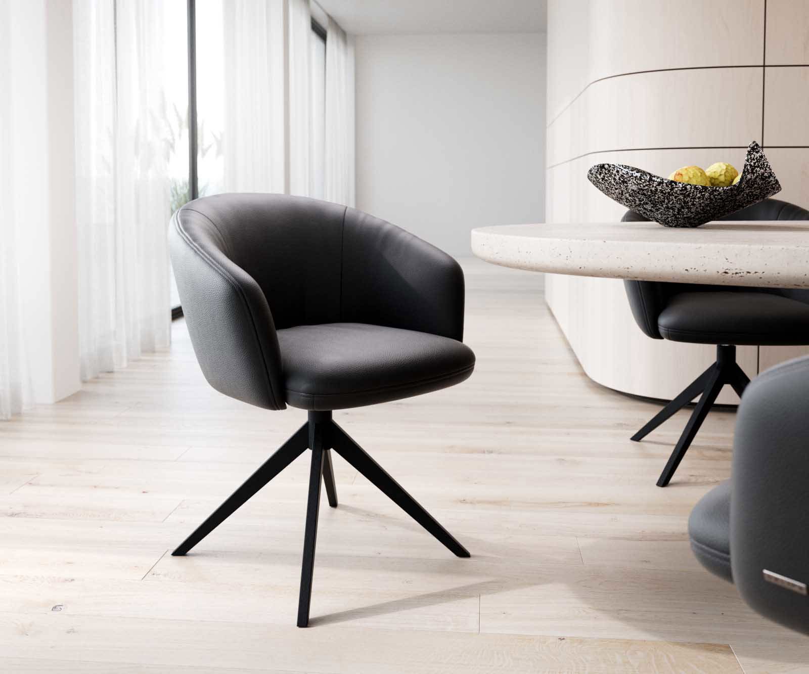 Étkezőszék Caja-Flex karfás valódi bőr fekete kereszt láb széles fekete 360° forgatható zsákrugós