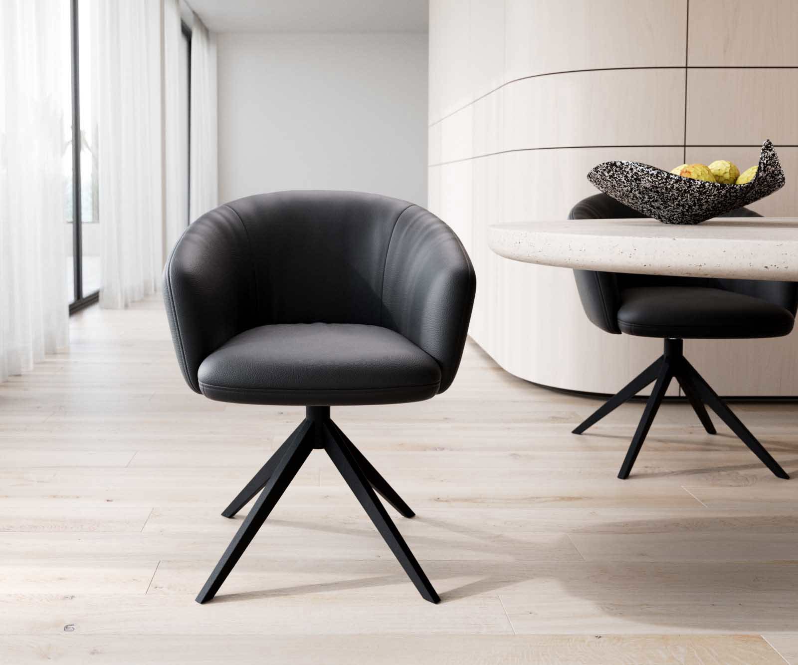 Étkezőszék Caja-Flex karfás valódi bőr fekete kereszt láb széles fekete 360° forgatható zsákrugós - Image 2