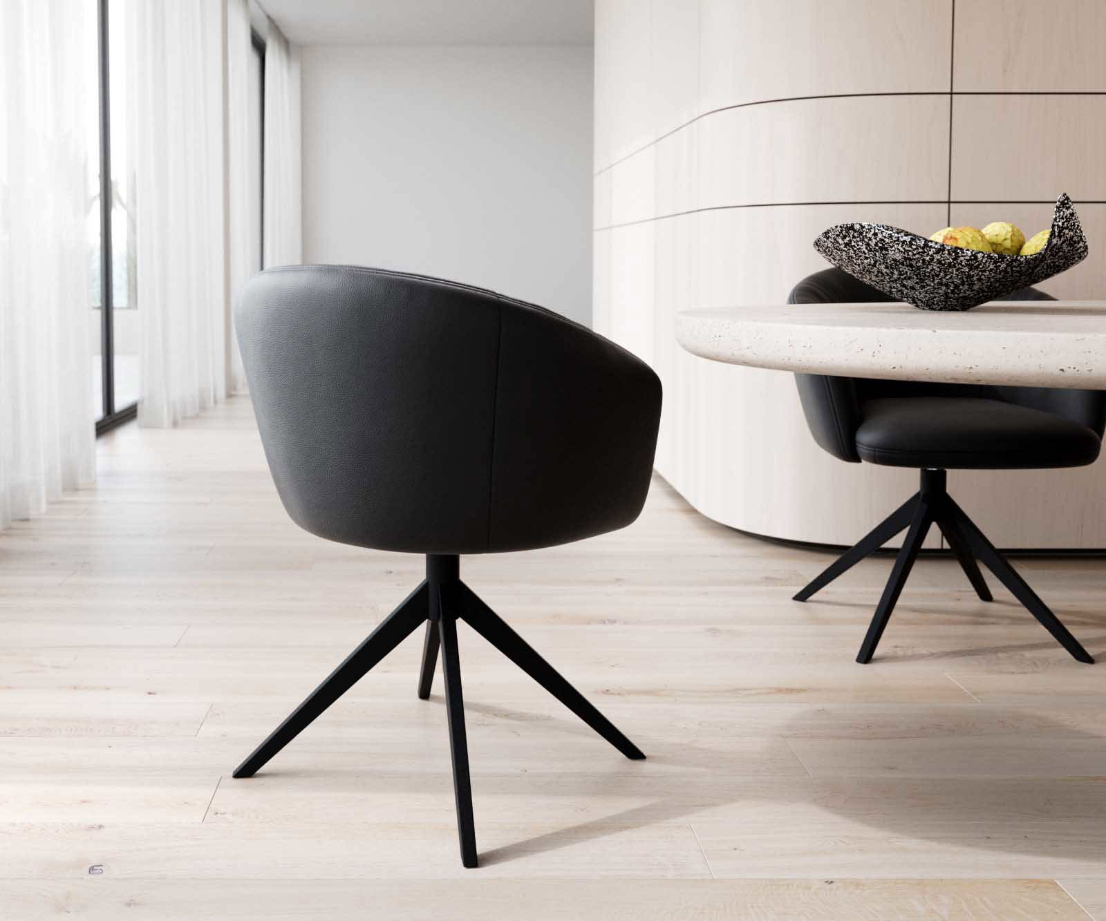 Étkezőszék Caja-Flex karfás valódi bőr fekete kereszt láb széles fekete 360° forgatható zsákrugós - Image 5