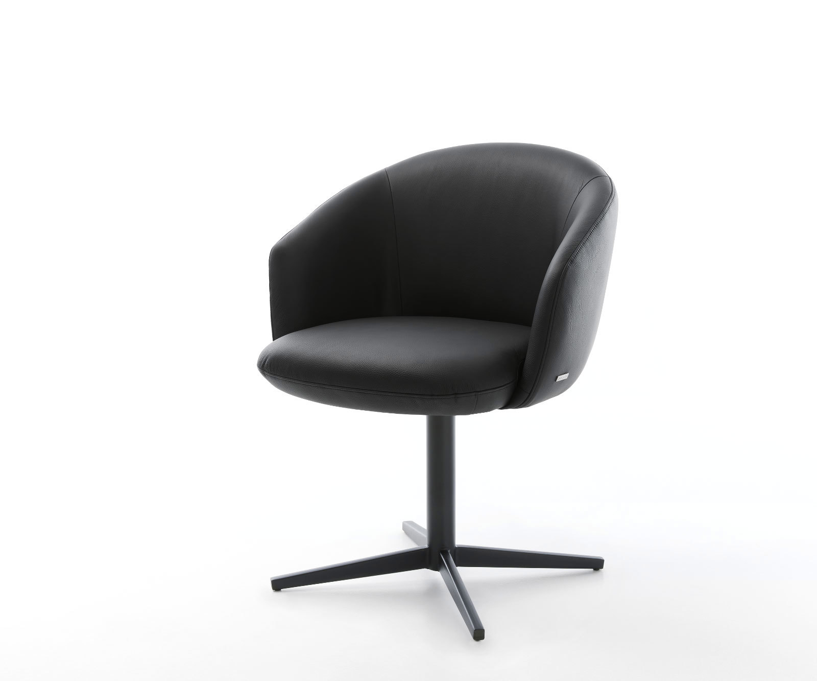 Étkezőszék Caja-Flex karfás valódi bőr fekete fekete láb 360° forgatható zsákrugós