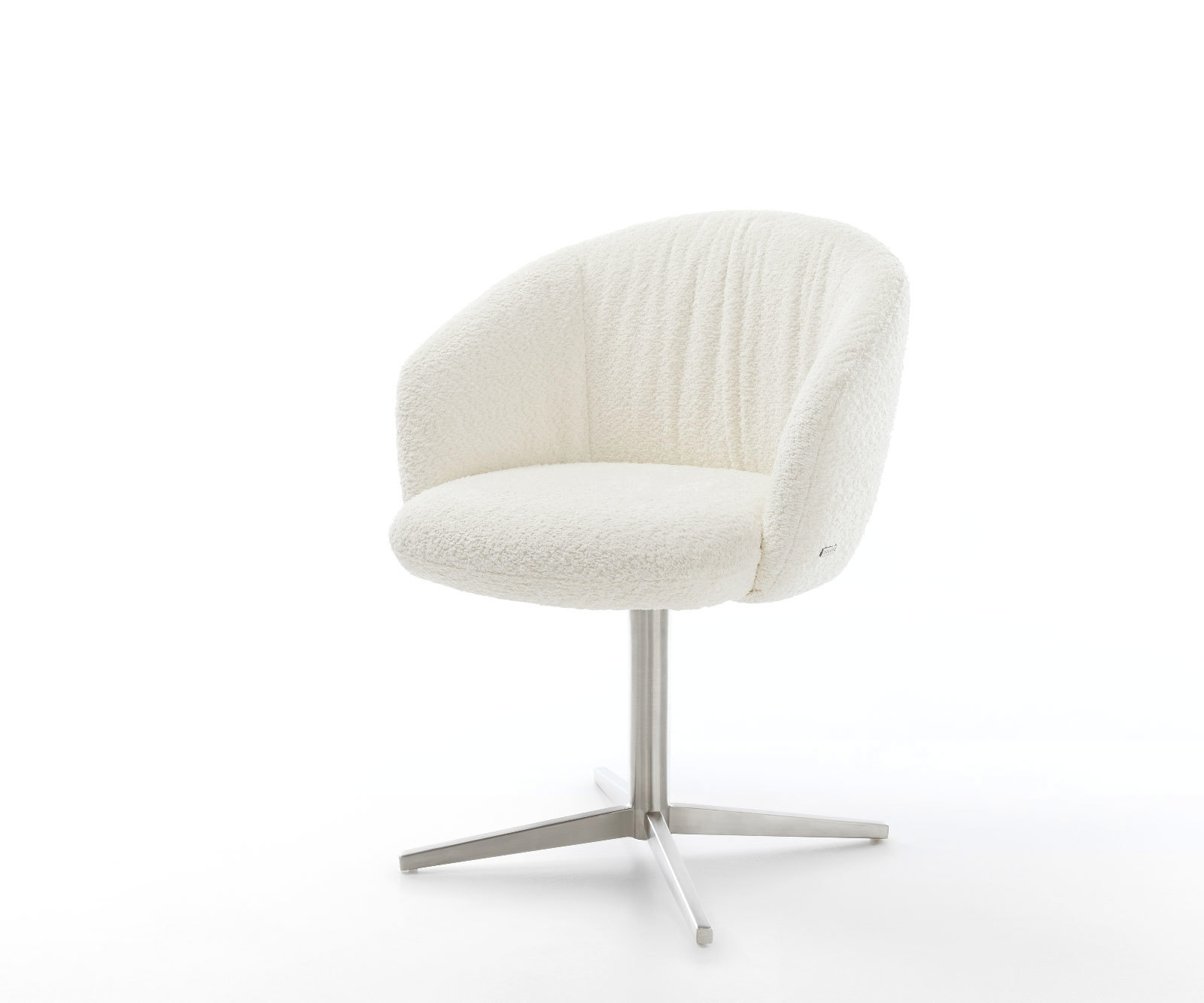 Étkezőszék Caja-Flex karfás bouclé fehér rozsdamentes acél láb 360° forgatható zsákrugós