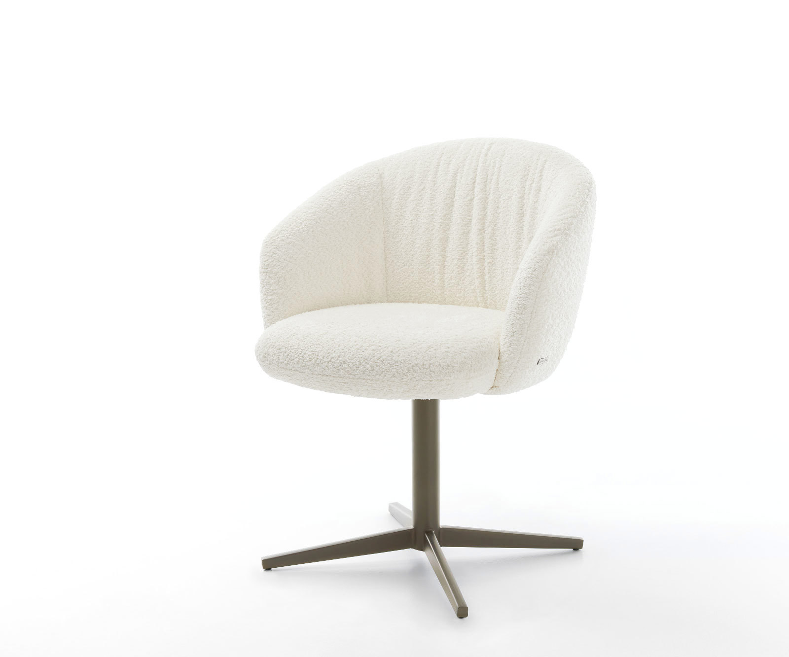 Étkezőszék Caja-Flex karfás bouclé fehér lábkereszt titán effekt felület 360° forgatható zsákrugós