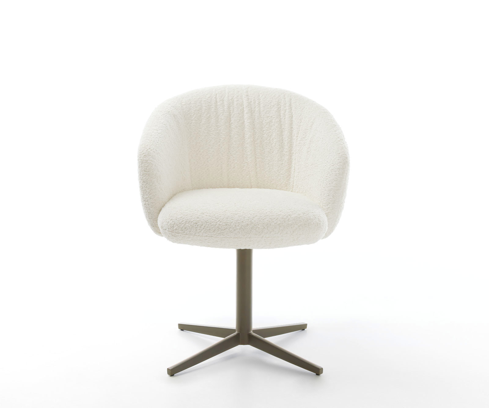 Étkezőszék Caja-Flex karfás bouclé fehér lábkereszt titán effekt felület 360° forgatható zsákrugós - Image 2