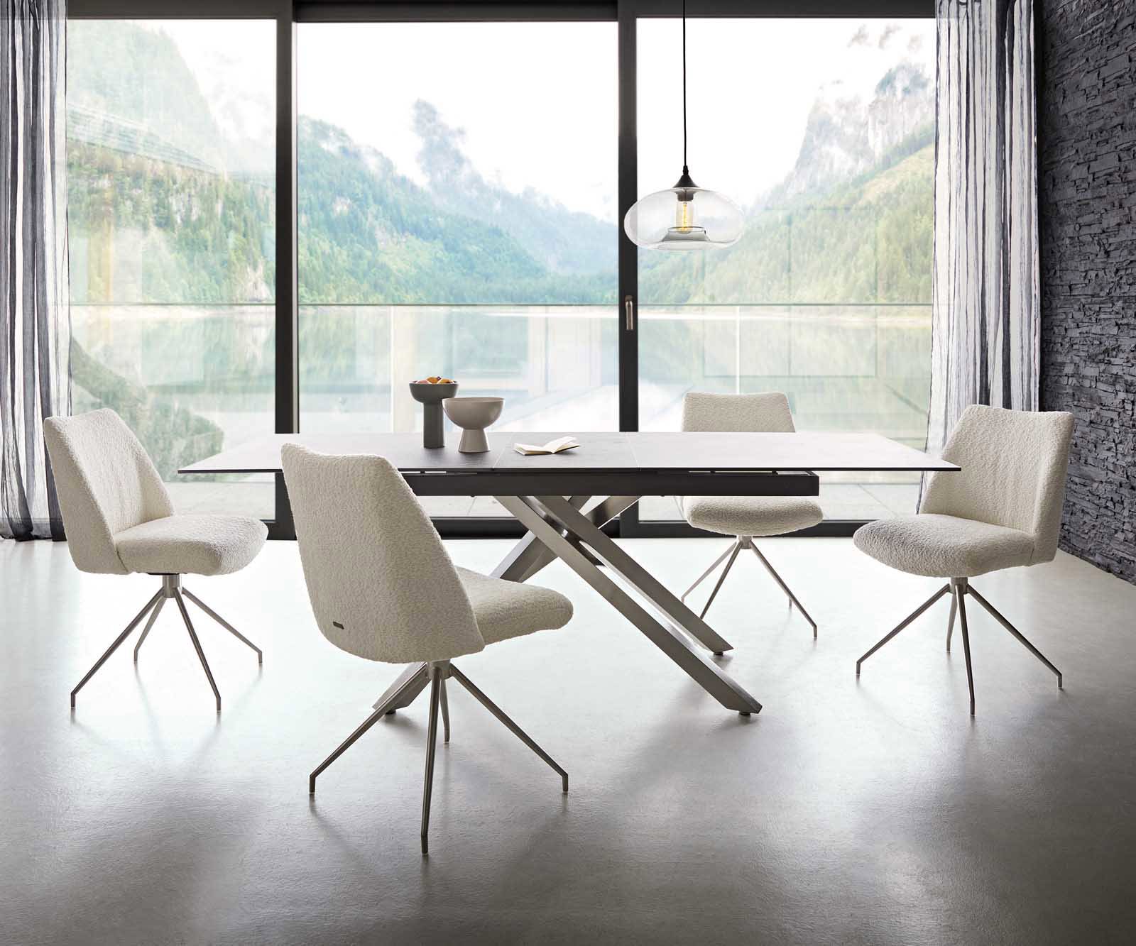 Étkezőszék Elso-Flex bouclé fehér kereszt láb kúpos rozsdamentes acél 180° forgatható zsákrugó - Image 6