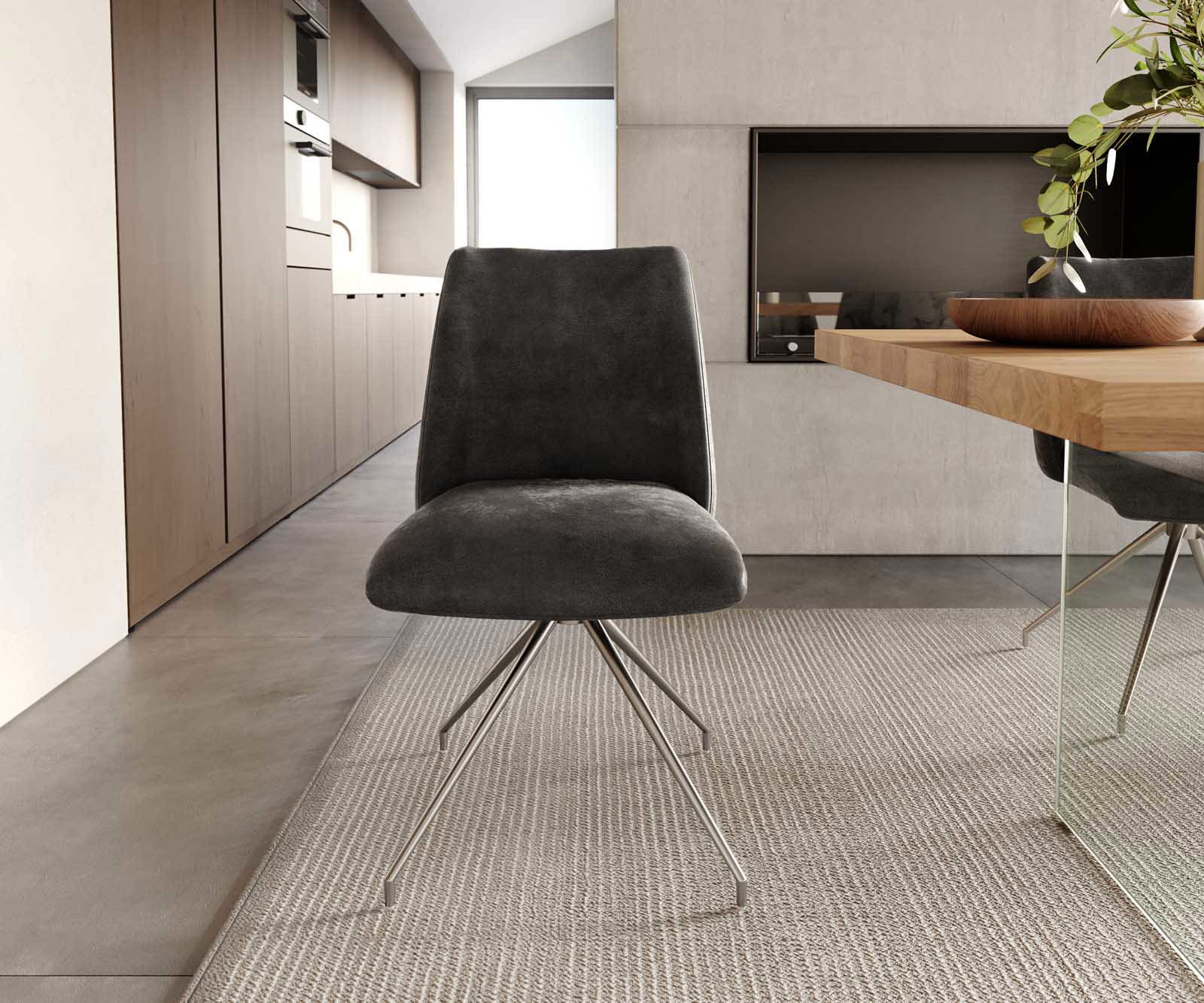 Étkezőszék Elso-Flex mikroszálas antracit vintage kereszt láb kúpos rozsdamentes acél 180° forgatható zsákrugó - Image 2