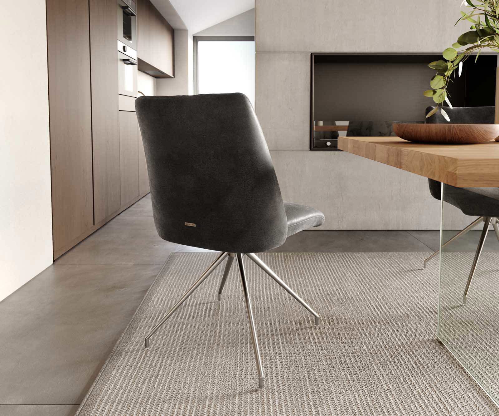 Étkezőszék Elso-Flex mikroszálas antracit vintage kereszt láb kúpos rozsdamentes acél 180° forgatható zsákrugó - Image 4