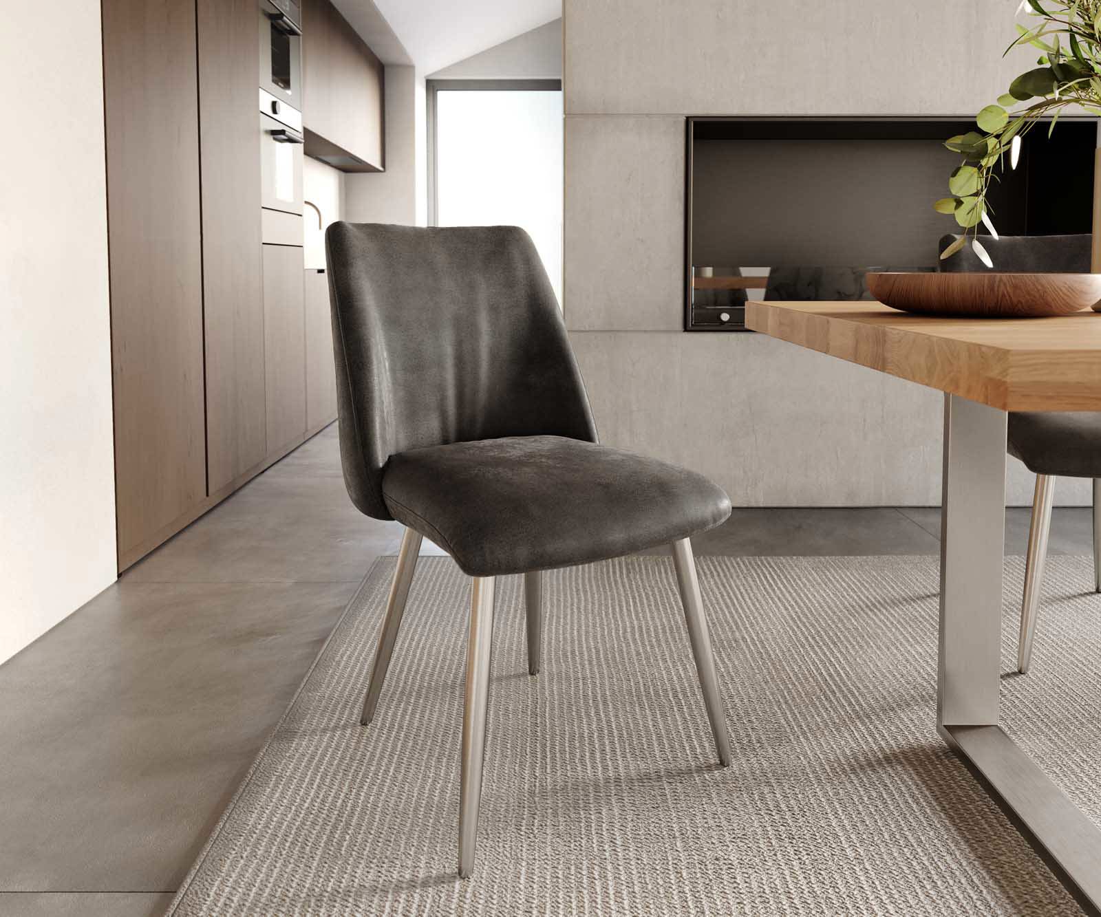 Étkezőszék Elso-Flex mikroszálas antracit vintage 4 láb kúpos rozsdamentes acél zsákrugós