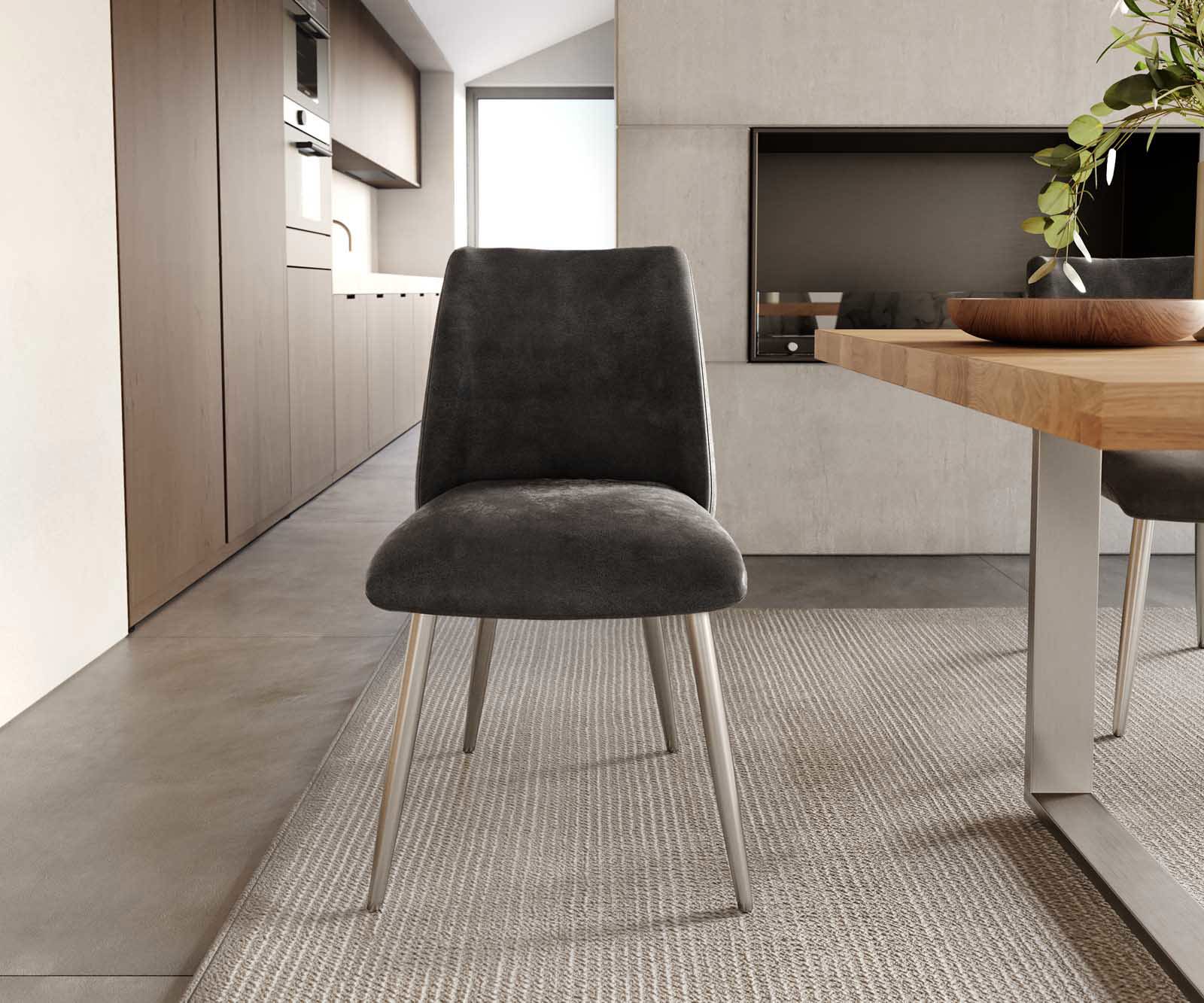 Étkezőszék Elso-Flex mikroszálas antracit vintage 4 láb kúpos rozsdamentes acél zsákrugós - Image 2