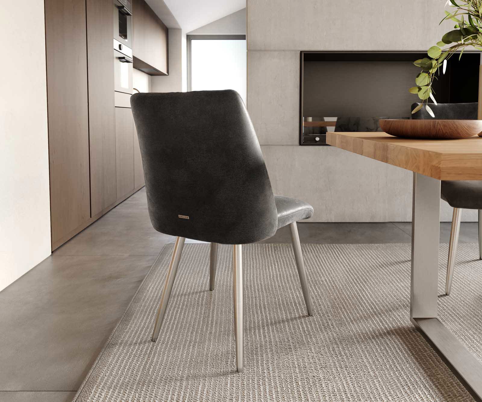 Étkezőszék Elso-Flex mikroszálas antracit vintage 4 láb kúpos rozsdamentes acél zsákrugós - Image 4