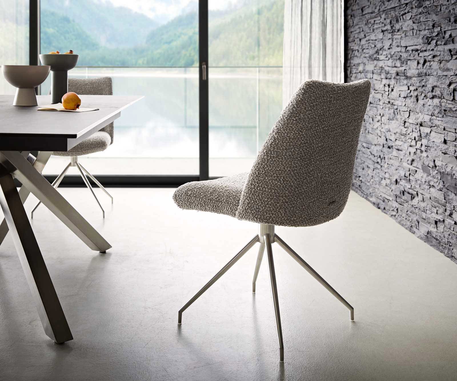 Étkezőszék Elso-Flex bouclé ezüstszürke kúpos rozsdamentes acél kereszt láb 180° forgatható zsákrugós - Image 5