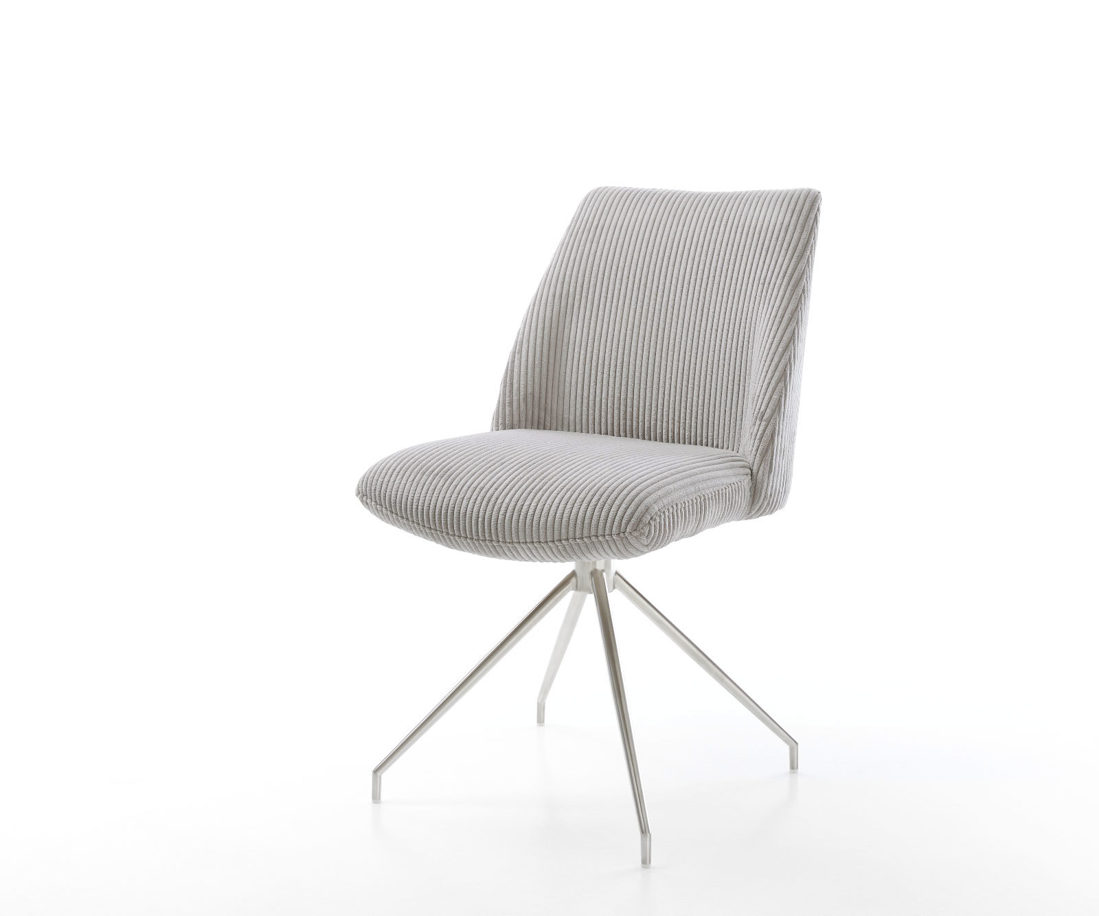 Étkezőszék Elso-Flex plüss kordbársony ezüstszürke kereszt láb kúpos rozsdamentes acél 180° forgatható zsákrugós