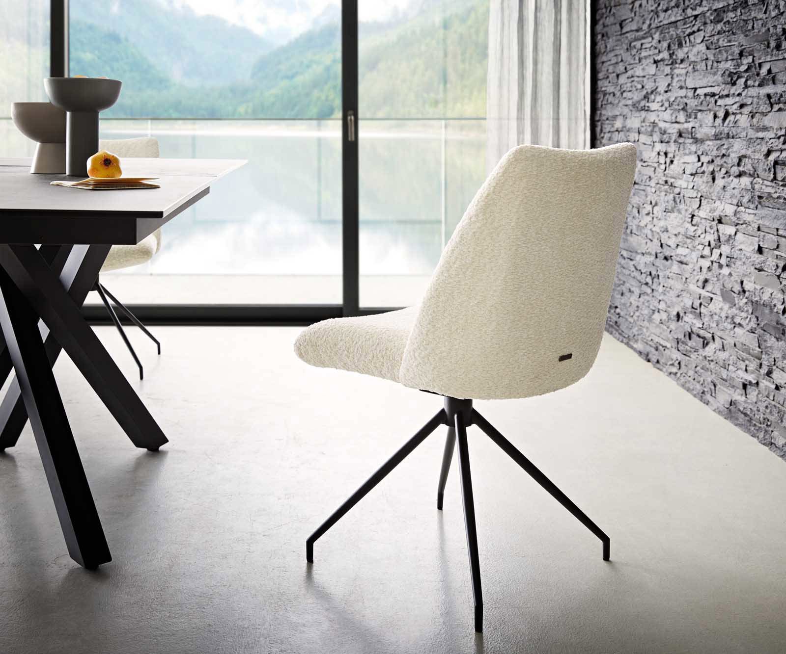 Étkezőszék Elso-Flex bouclé fehér kereszt láb kúpos fekete 180° forgatható zsákrugó - Image 5