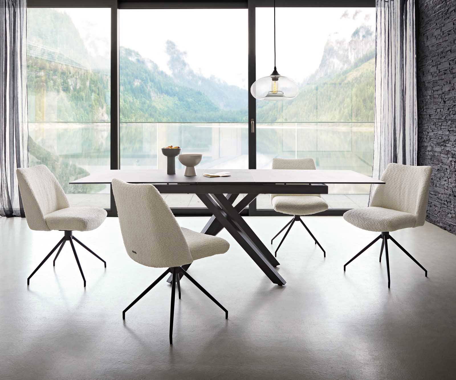 Étkezőszék Elso-Flex bouclé fehér kereszt láb kúpos fekete 180° forgatható zsákrugó - Image 6