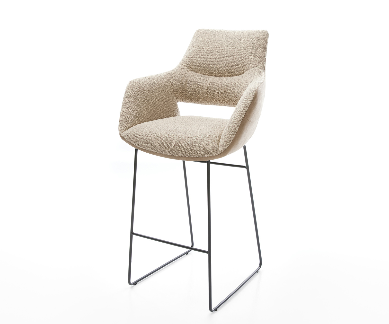 Bárszék Yago-Flex vegyes anyag mikroszálas sötét bézs bouclé sötét bézs vékony fém lábazat fekete zsákrugós