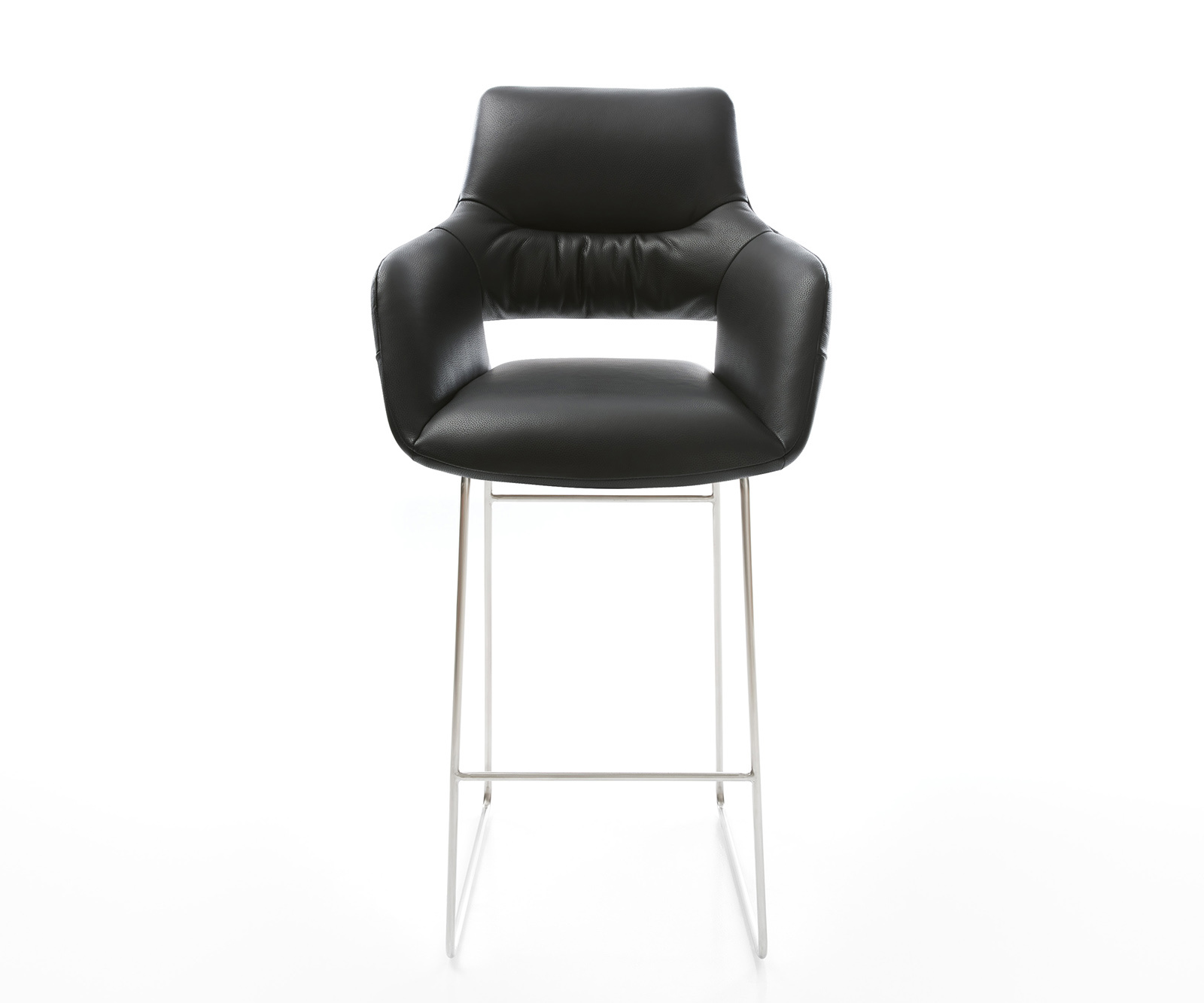 Bárszék Yago-Flex valódi bőr fekete vékony lábazat rozsdamentes acél zsákrugós - Image 2