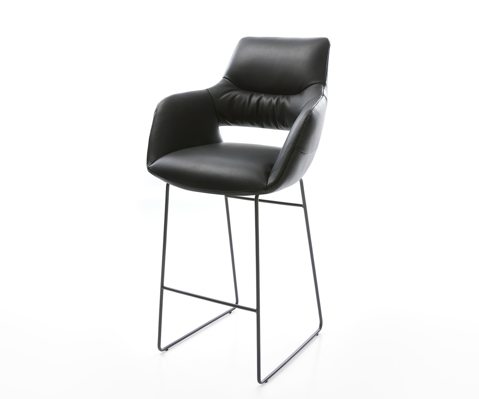 Bárszék Yago-Flex valódi bőr fekete vékony lábazat fém fekete zsákrugós