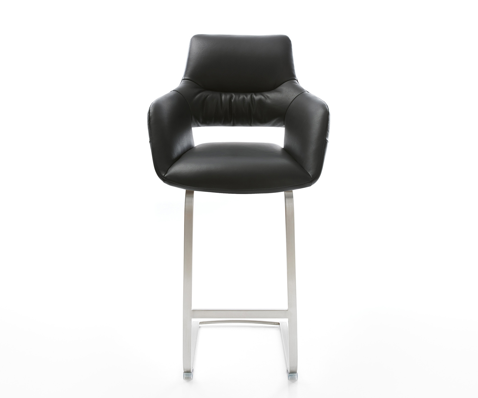 Bárszék Yago-Flex valódi bőr fekete étkezőszék lapos rozsdamentes acél zsákrugó - Image 2