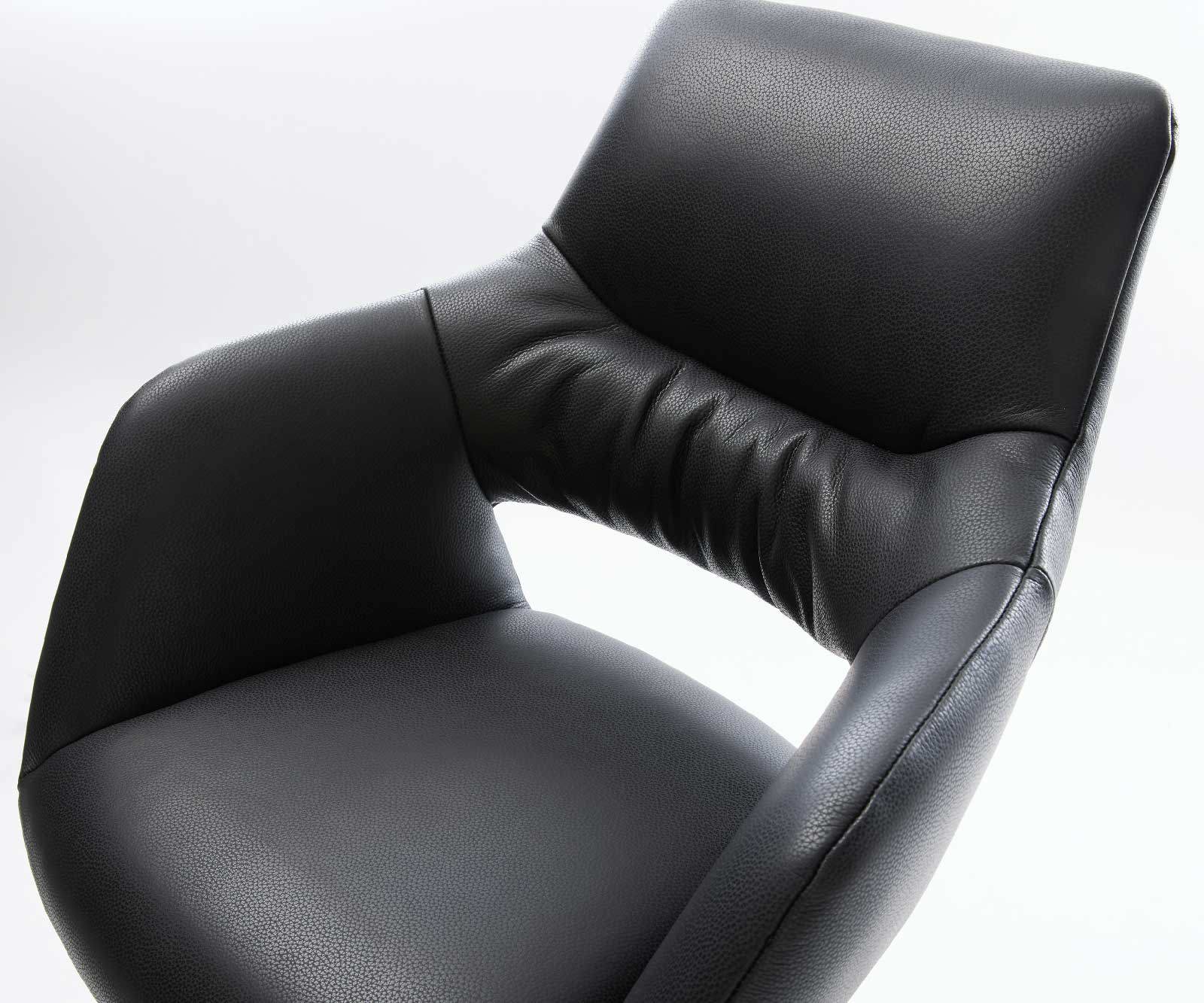 Bárszék Yago-Flex valódi bőr fekete étkezőszék lapos rozsdamentes acél zsákrugó - Image 4